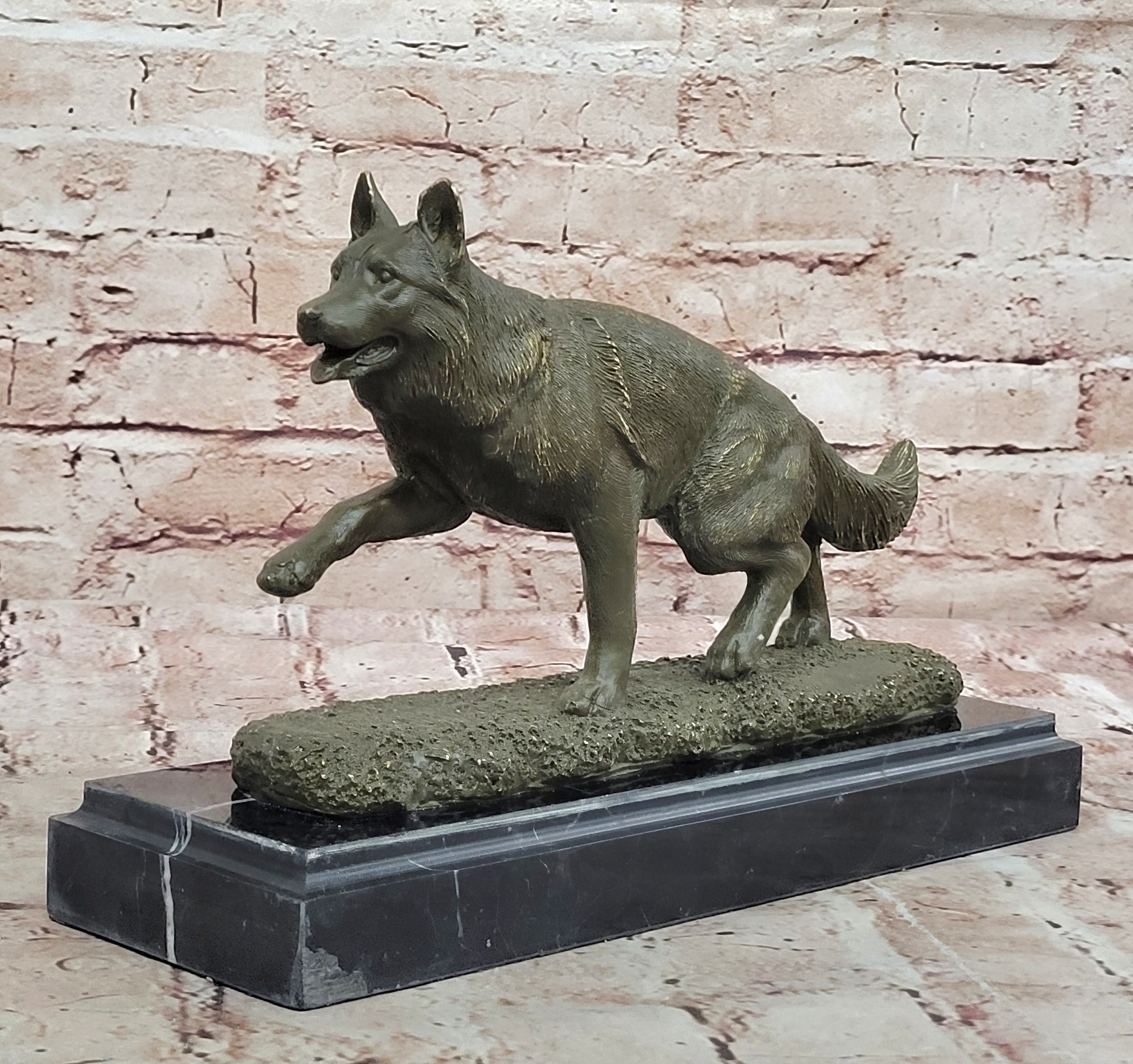 Bronze German Shepherd Statue; Guard Dog Sculpture Decor