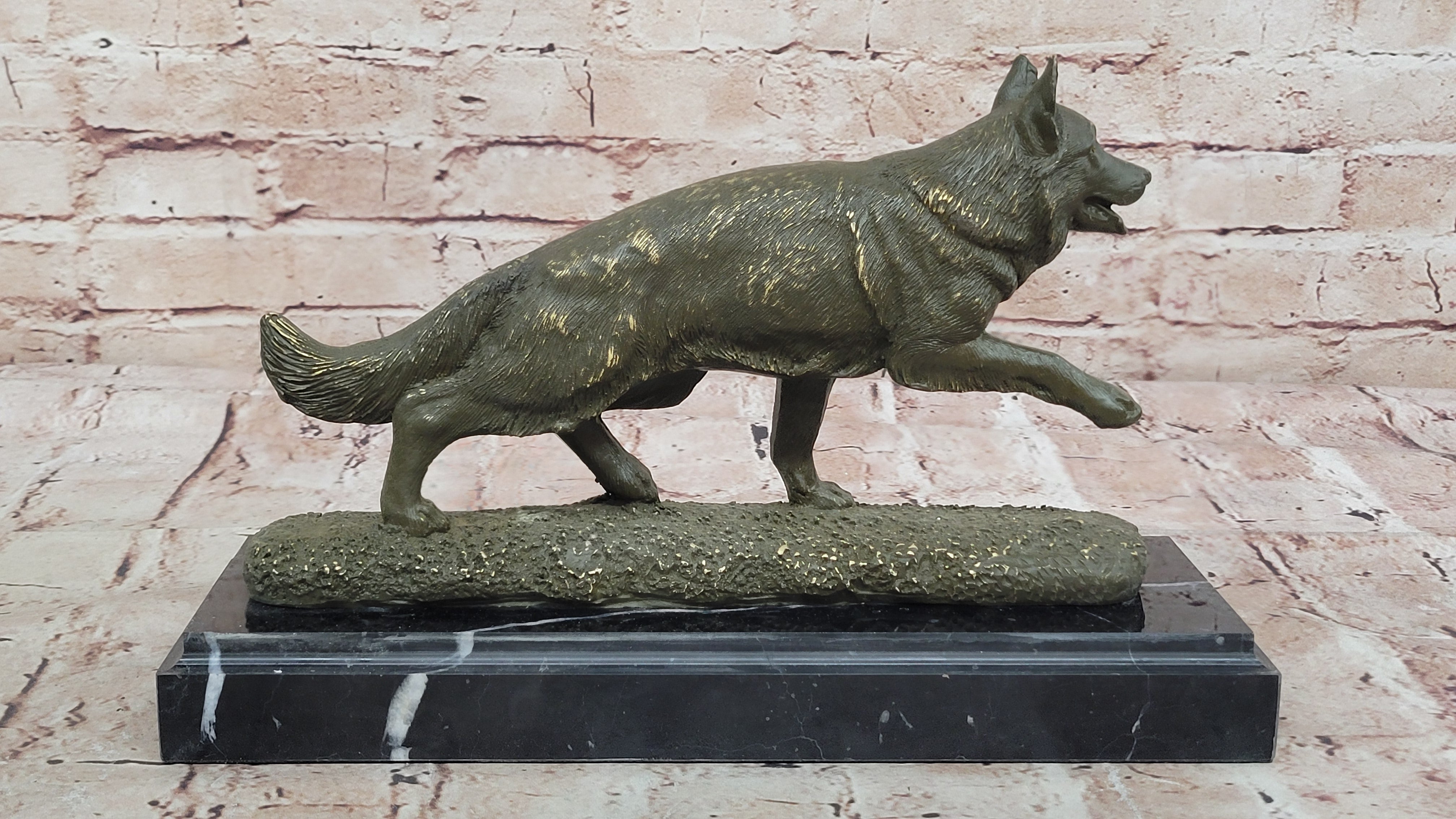 Bronze German Shepherd Statue; Guard Dog Sculpture Decor
