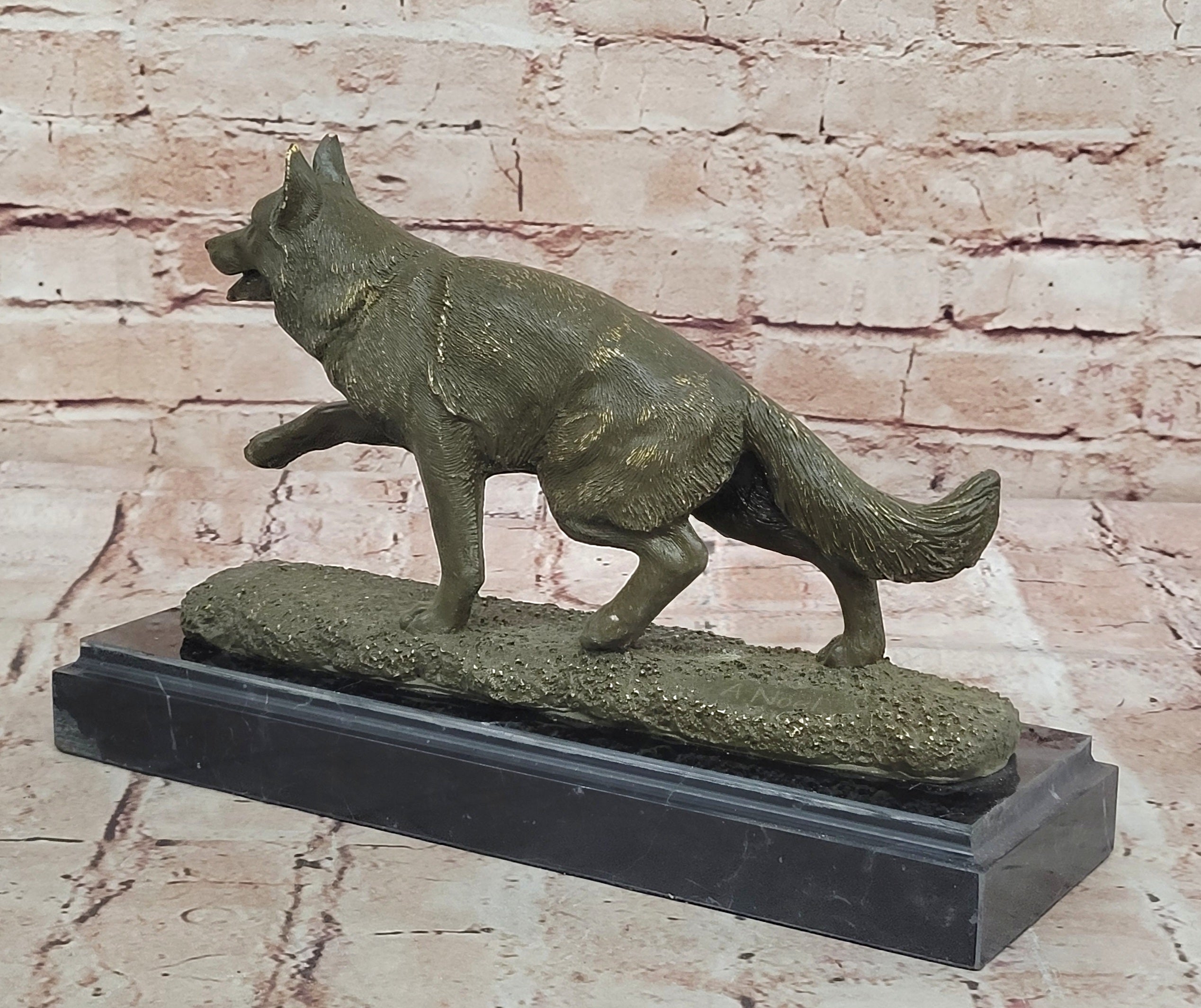 Bronze German Shepherd Statue; Guard Dog Sculpture Decor