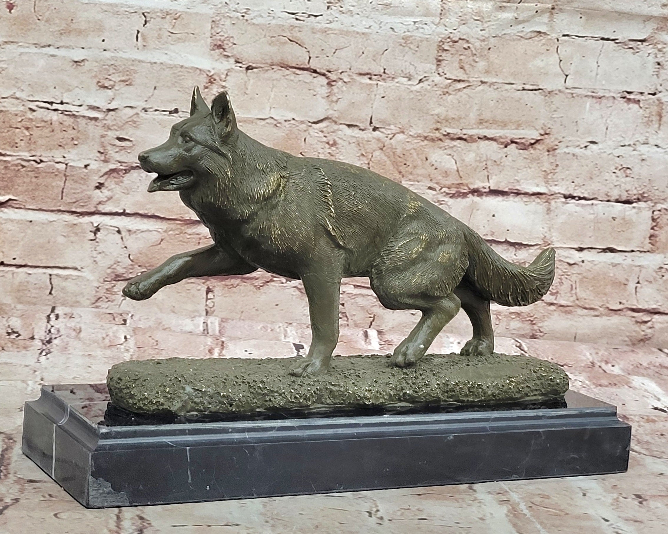 Bronze German Shepherd Statue; Guard Dog Sculpture Decor