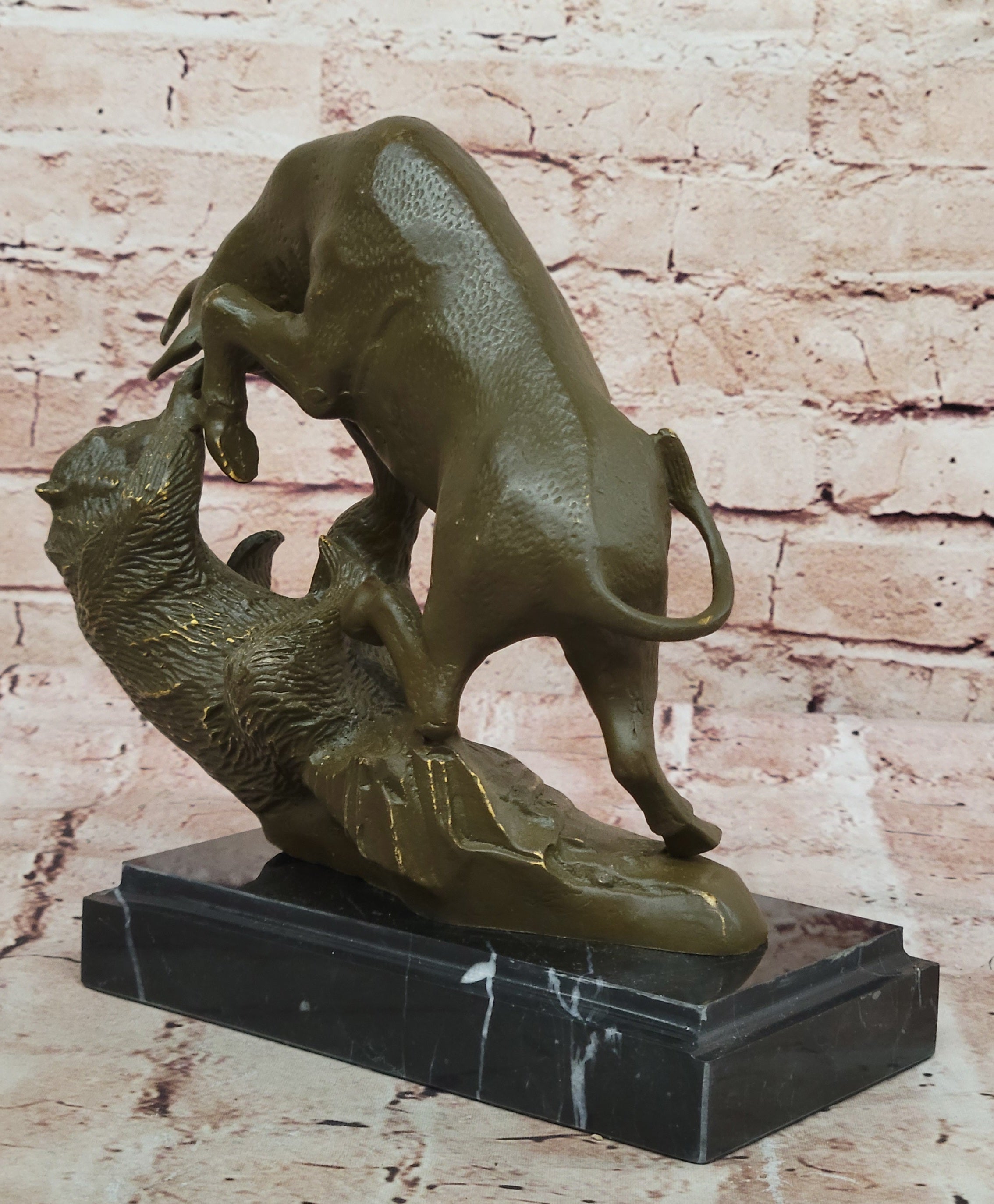 Bull and Bear Bronze Sculpture - Financial Market Symbol Animal Art