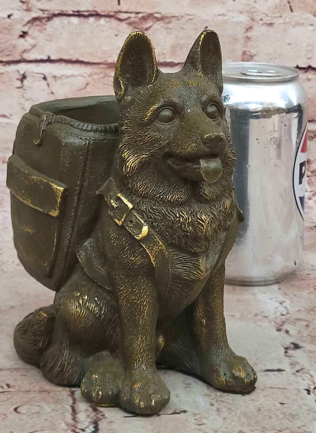 German Shepherd with Backpack Bronze Sculpture - Working Dog Canine Art