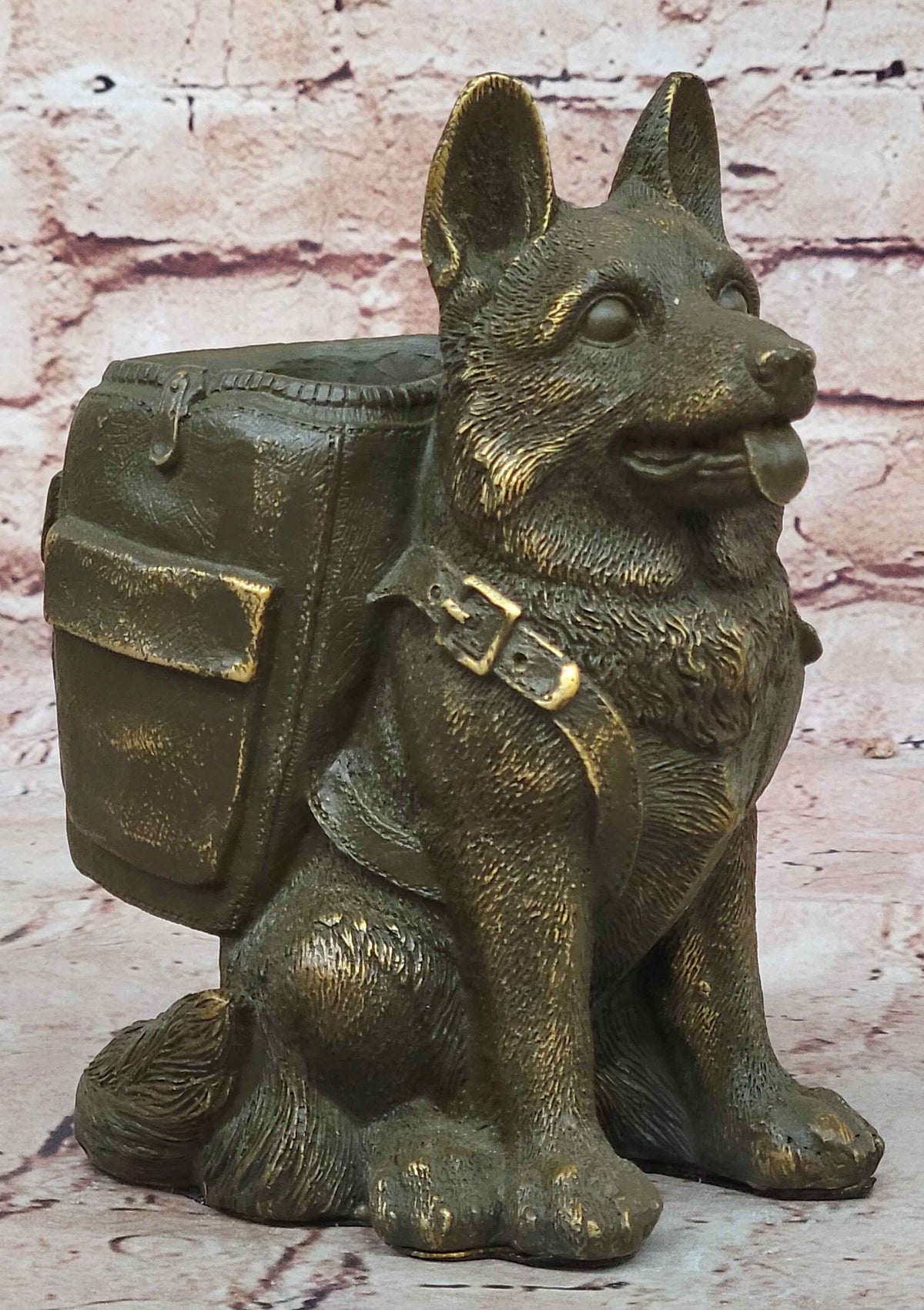 German Shepherd with Backpack Bronze Sculpture - Working Dog Canine Art