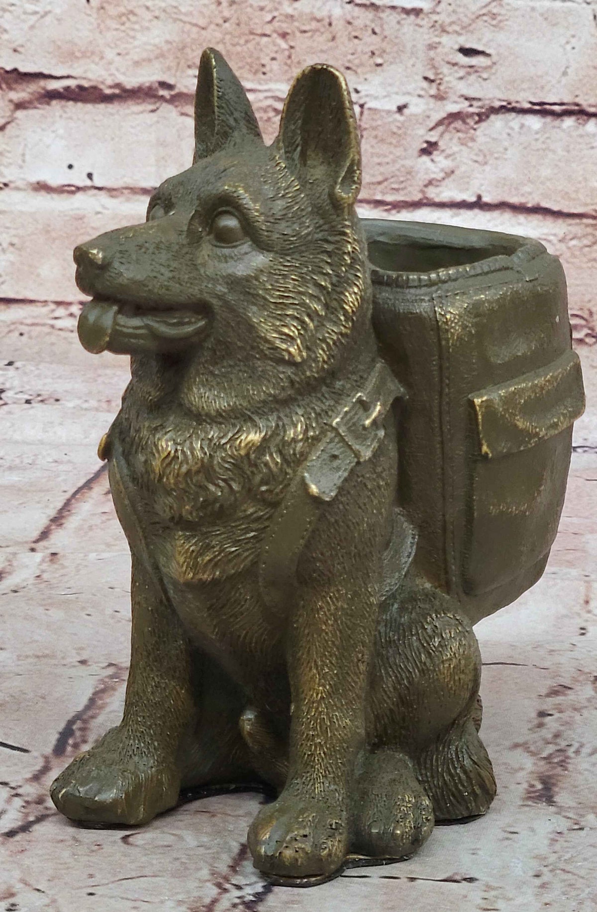 German Shepherd with Backpack Bronze Sculpture - Working Dog Canine Art