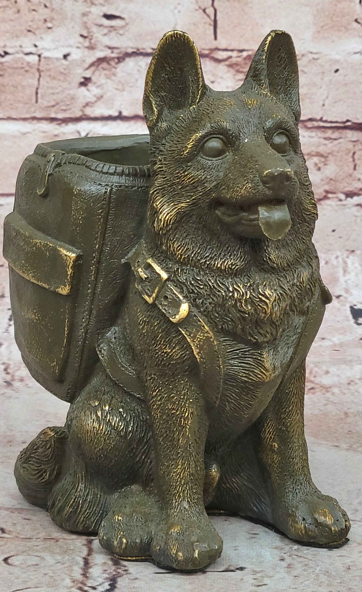 German Shepherd with Backpack Bronze Sculpture - Working Dog Canine Art