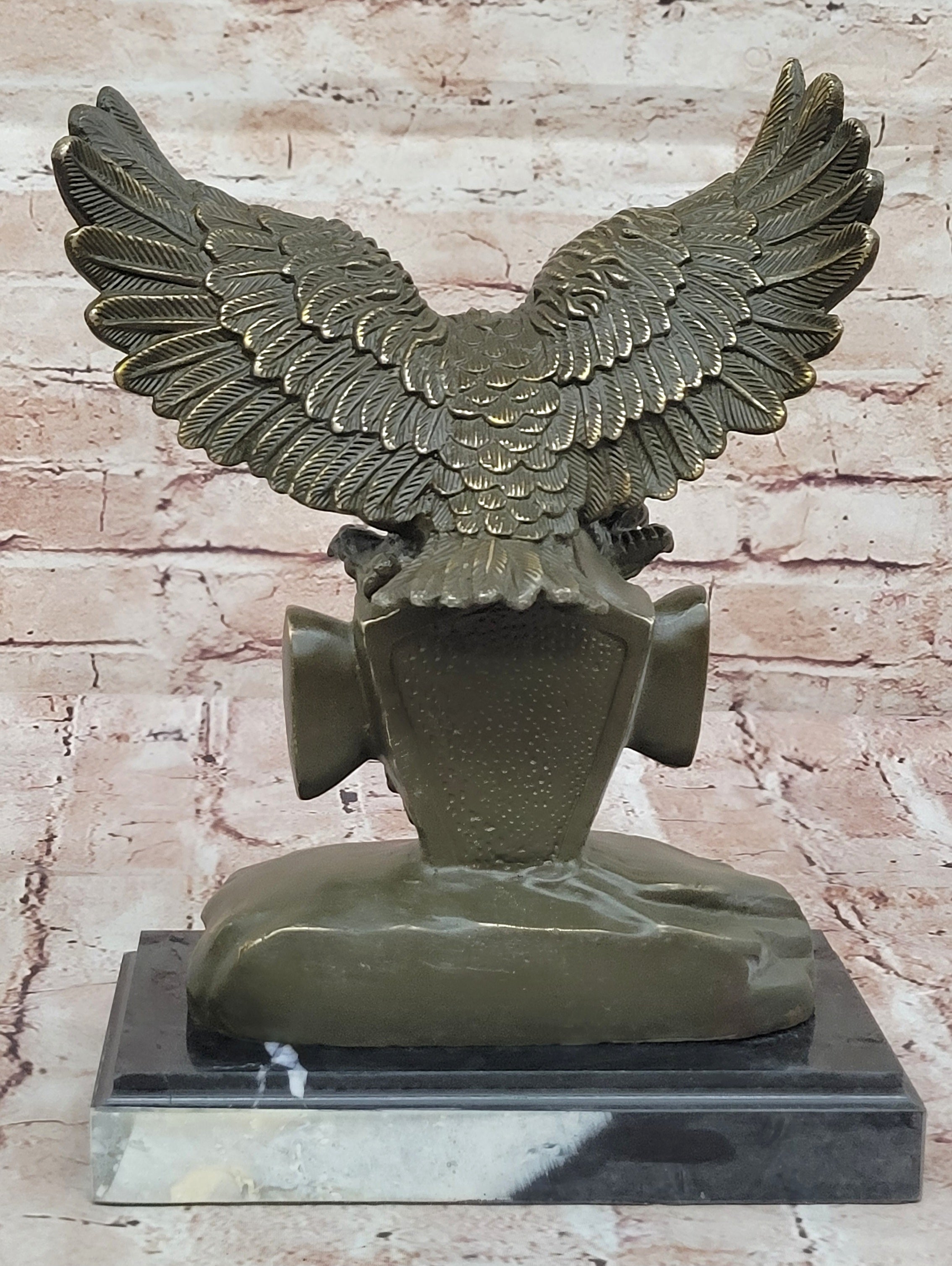 Bronze Eagle and Handshake Statue; Patriotic American Unity Sculpture