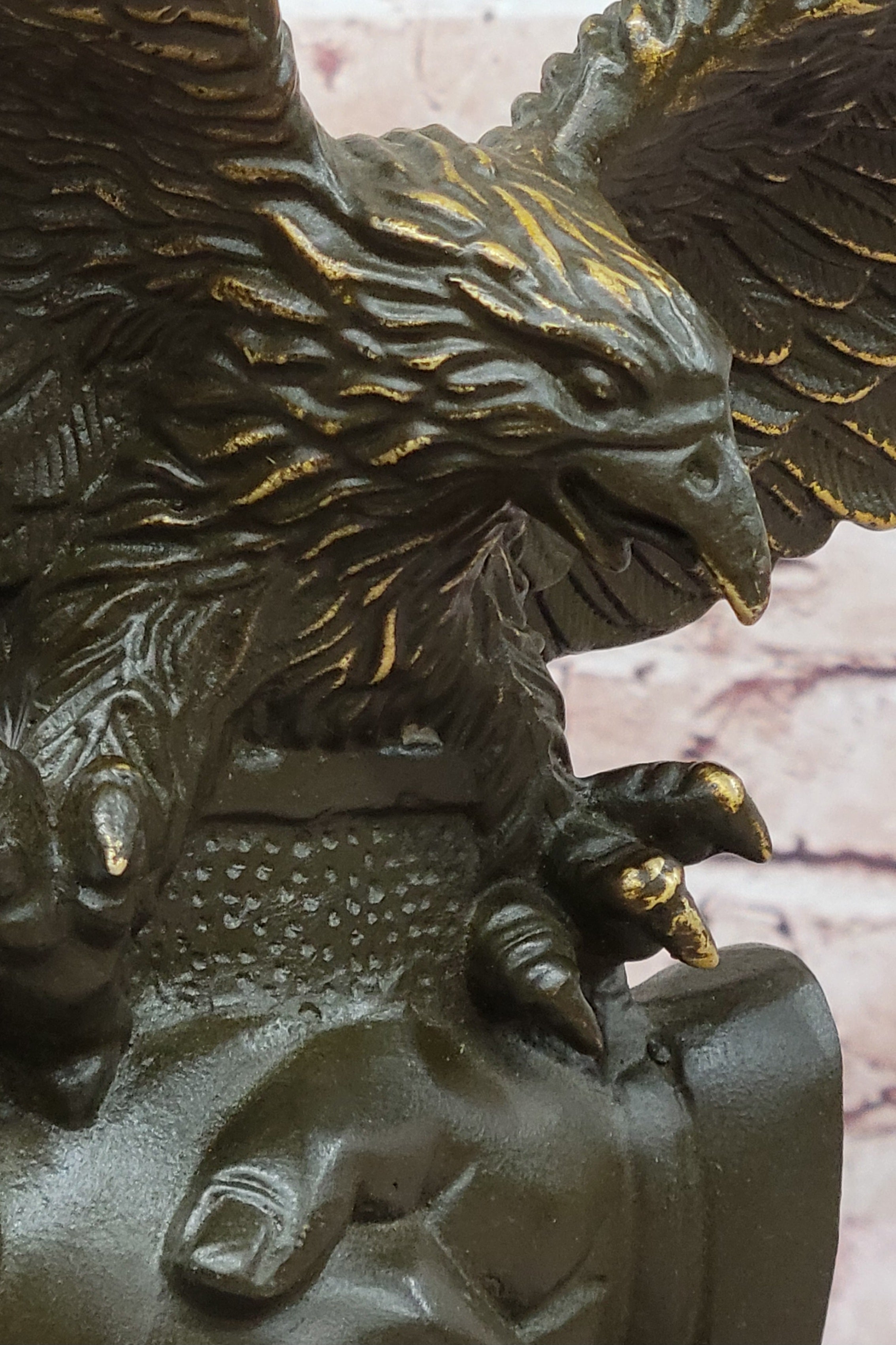 Bronze Eagle and Handshake Statue; Patriotic American Unity Sculpture