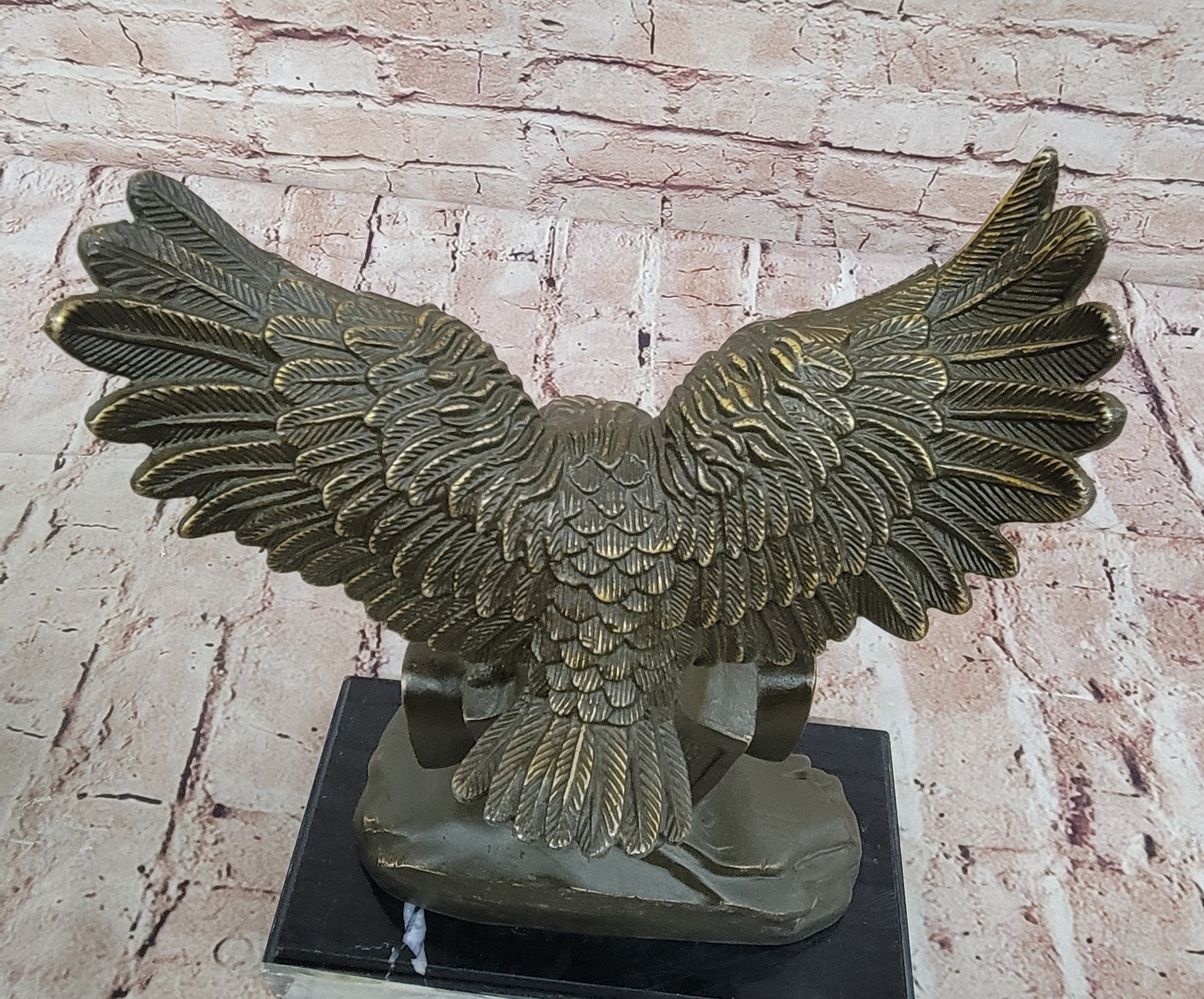 Bronze Eagle and Handshake Statue; Patriotic American Unity Sculpture