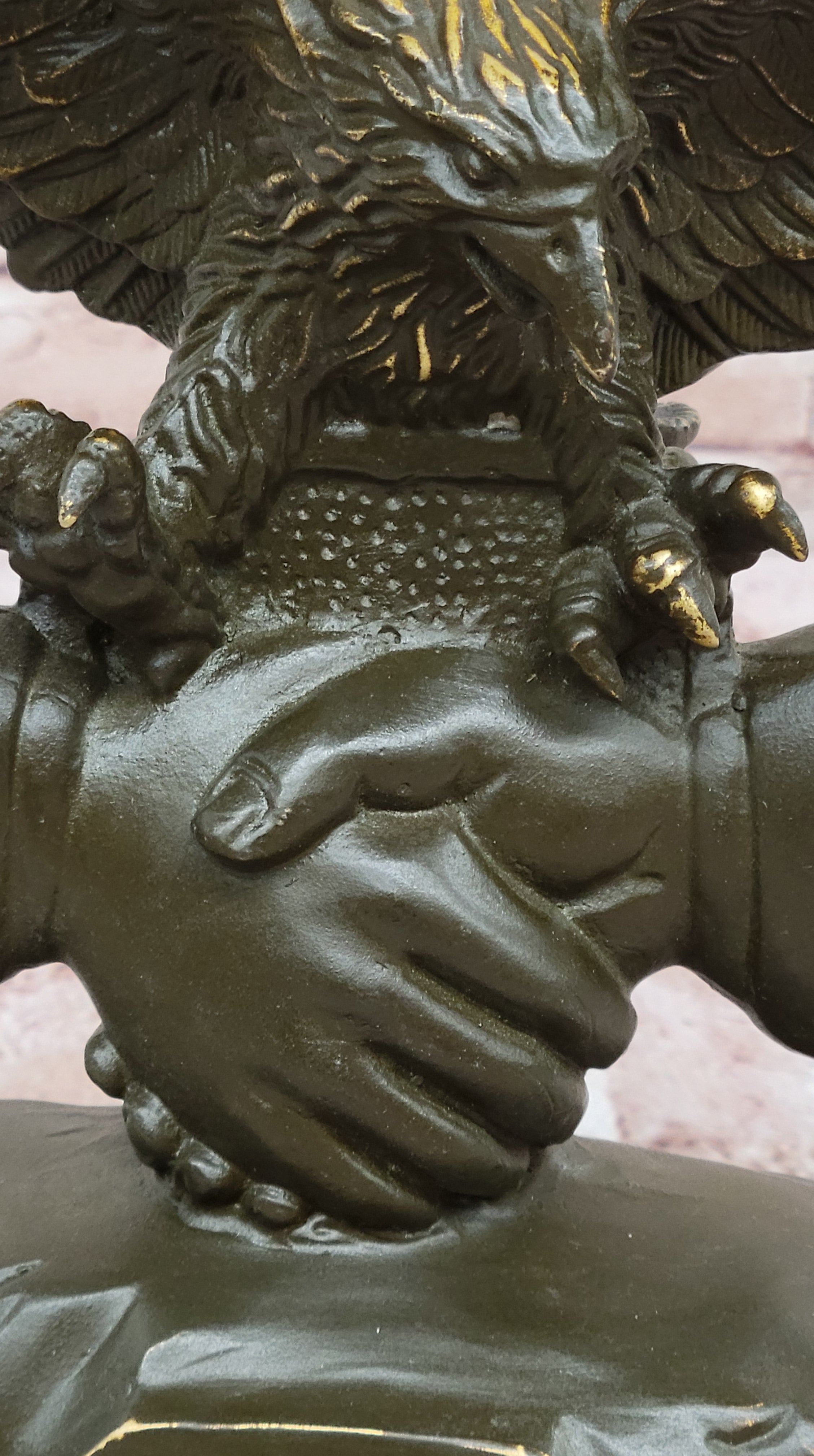 Bronze Eagle and Handshake Statue; Patriotic American Unity Sculpture