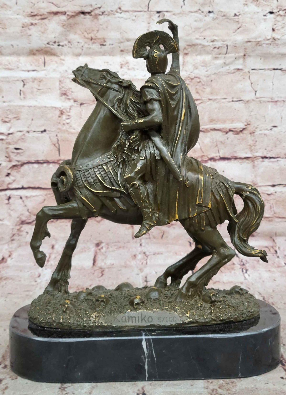 Roman Cavalry Centurion Solider on Horseback - Bronze Sculpture by Kamiko