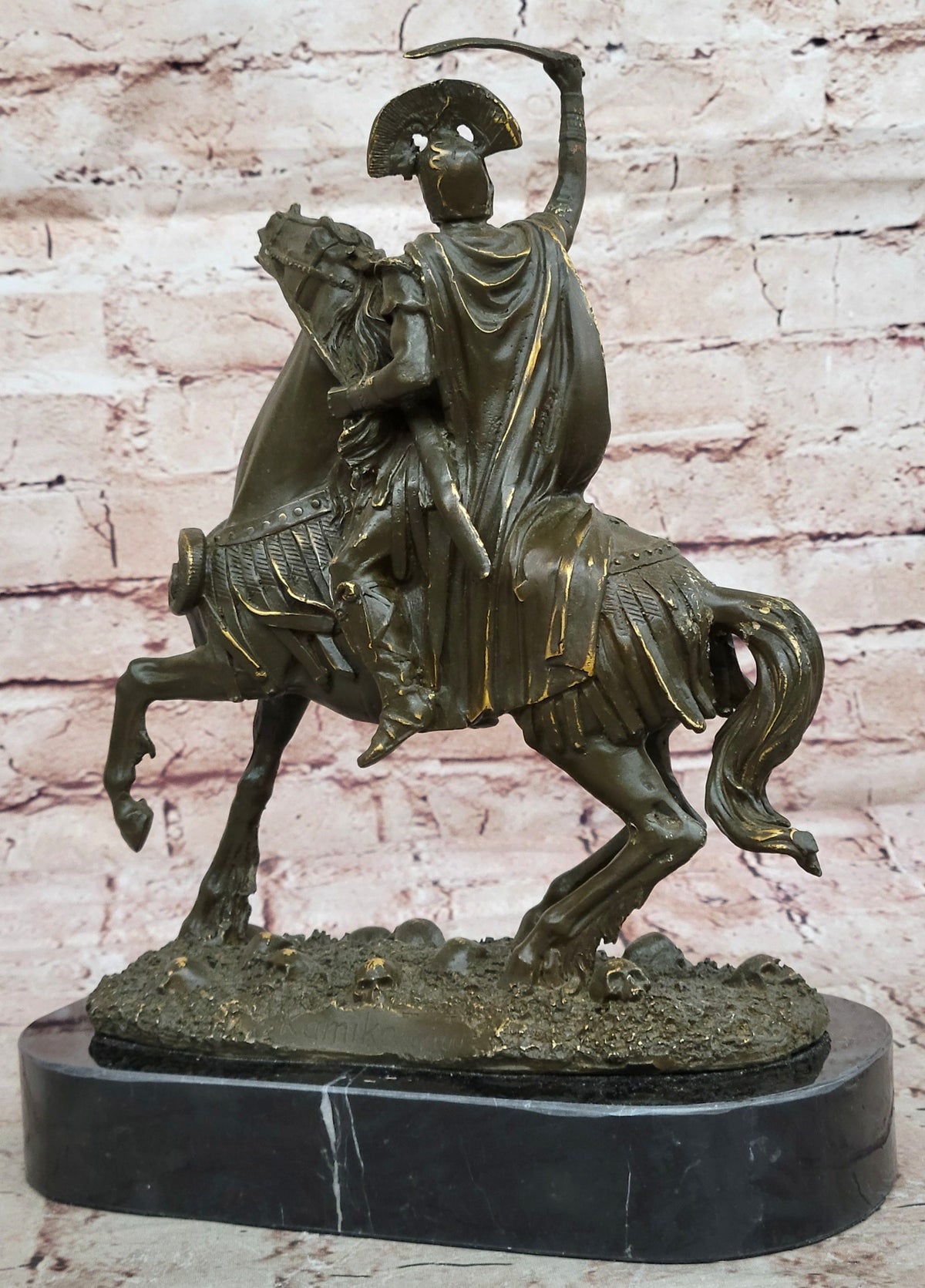 Roman Cavalry Centurion Solider on Horseback - Bronze Sculpture by Kamiko