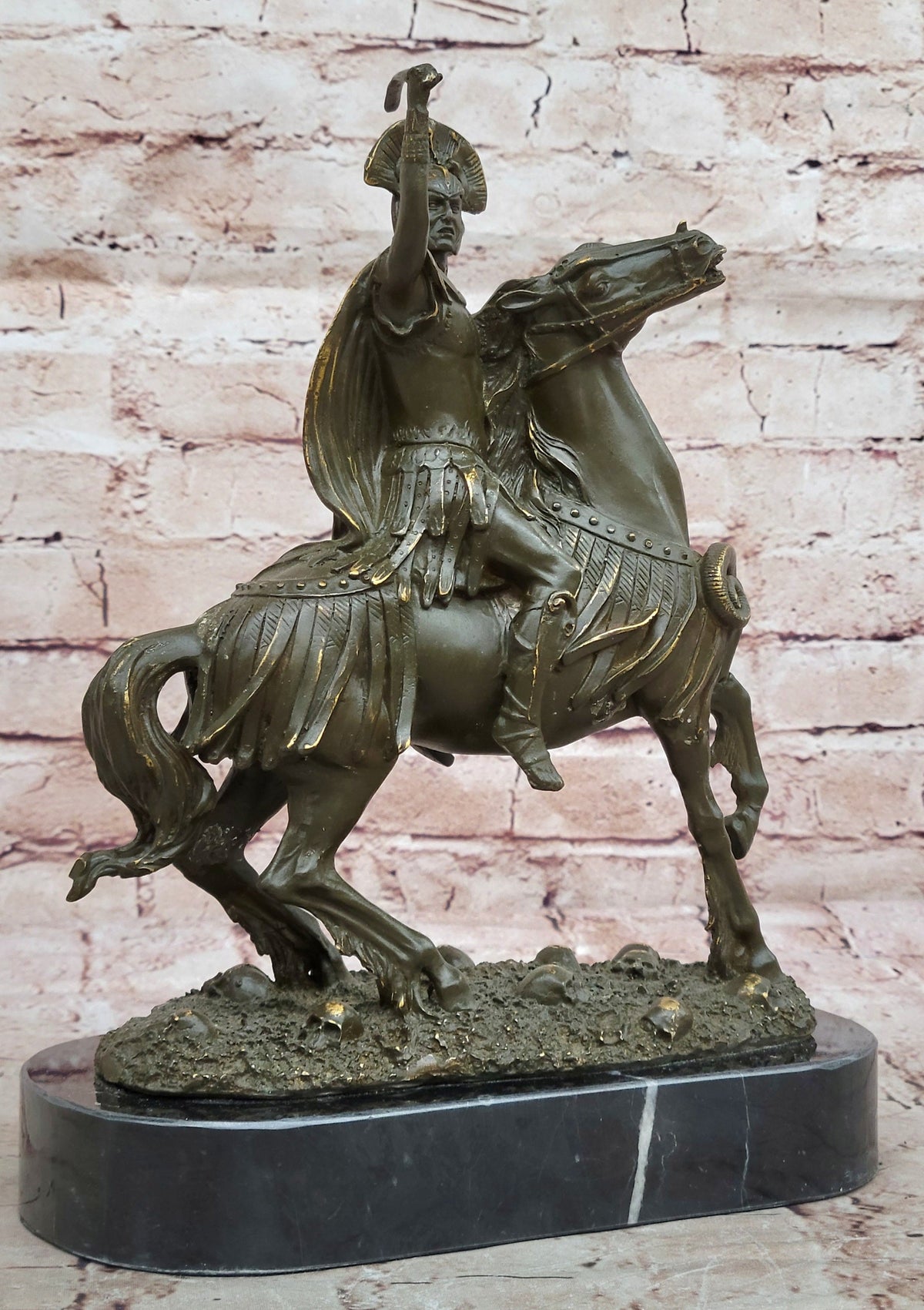 Roman Cavalry Centurion Solider on Horseback - Bronze Sculpture by Kamiko