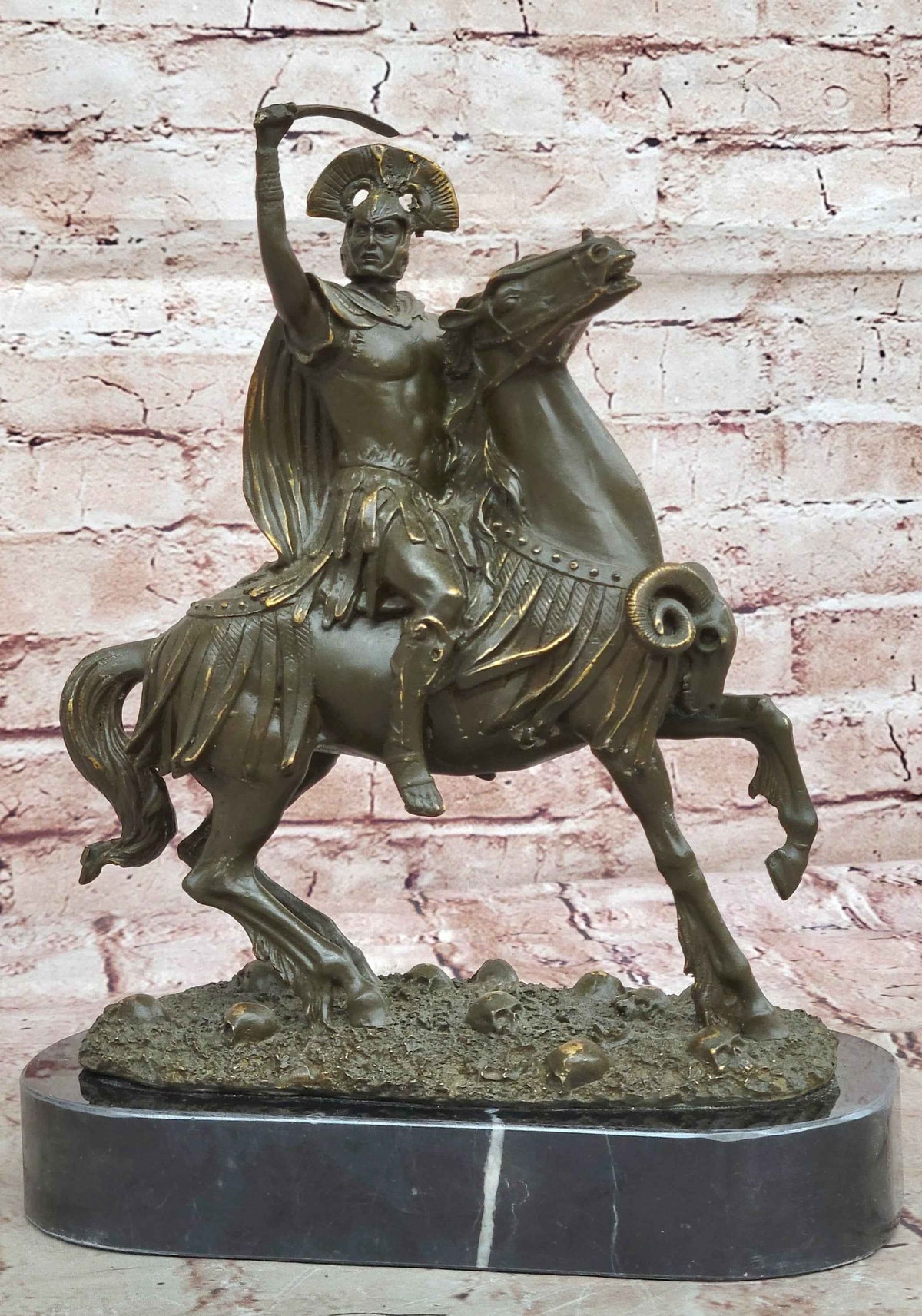 Roman Cavalry Centurion Solider on Horseback - Bronze Sculpture by Kamiko