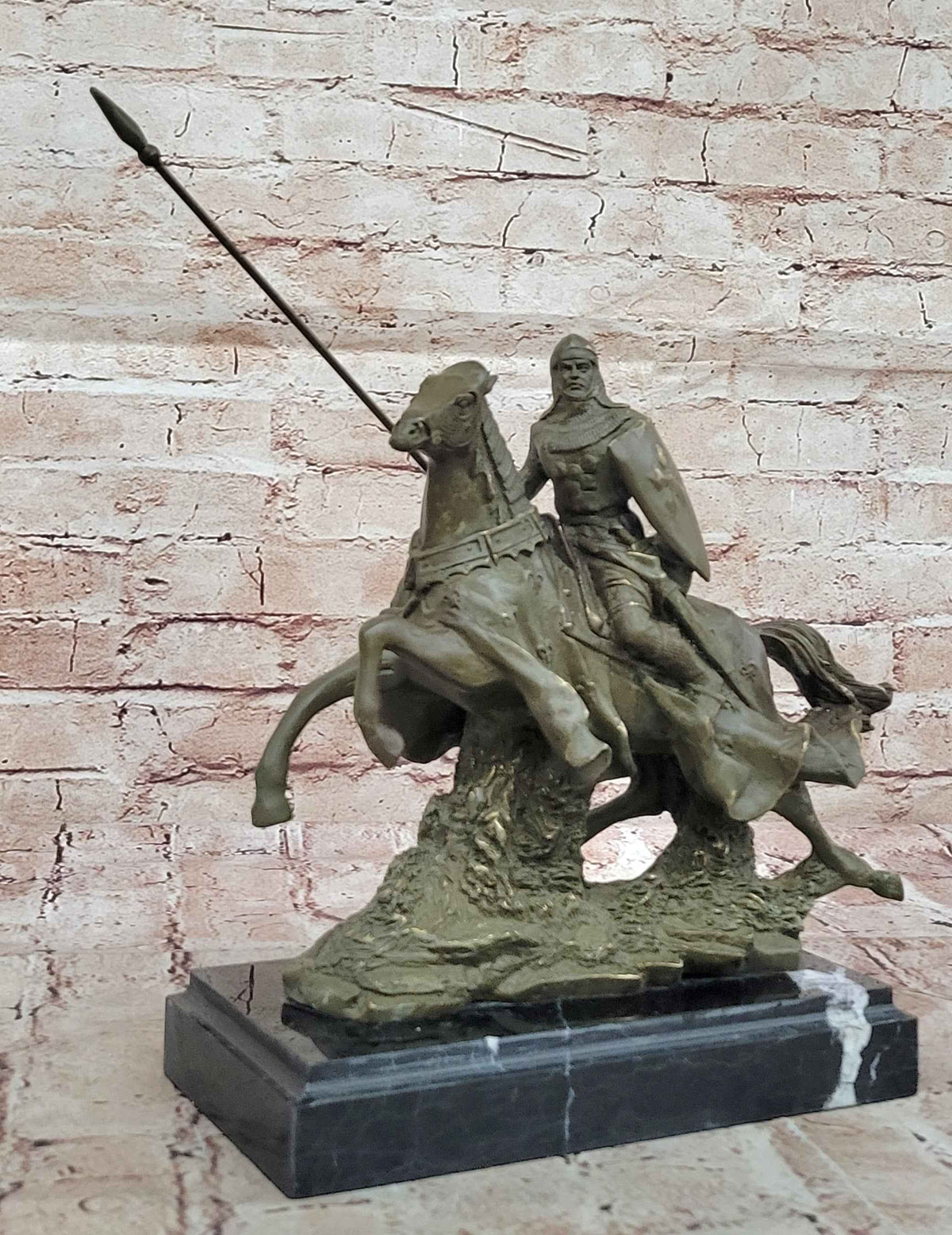 Medieval Knight on Horseback Bronze Statue – Warrior Figurine