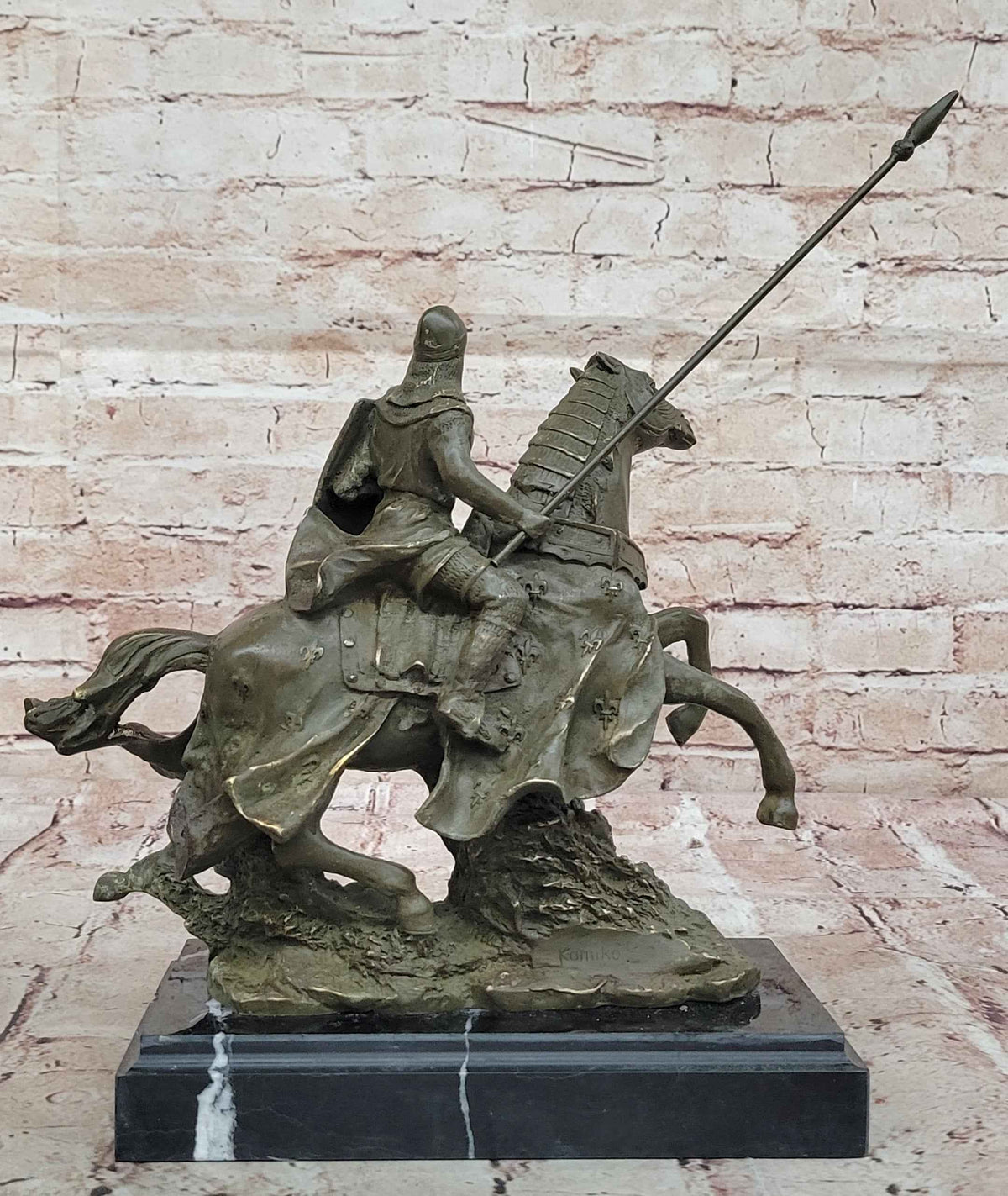 Medieval Knight on Horseback Bronze Statue – Warrior Figurine