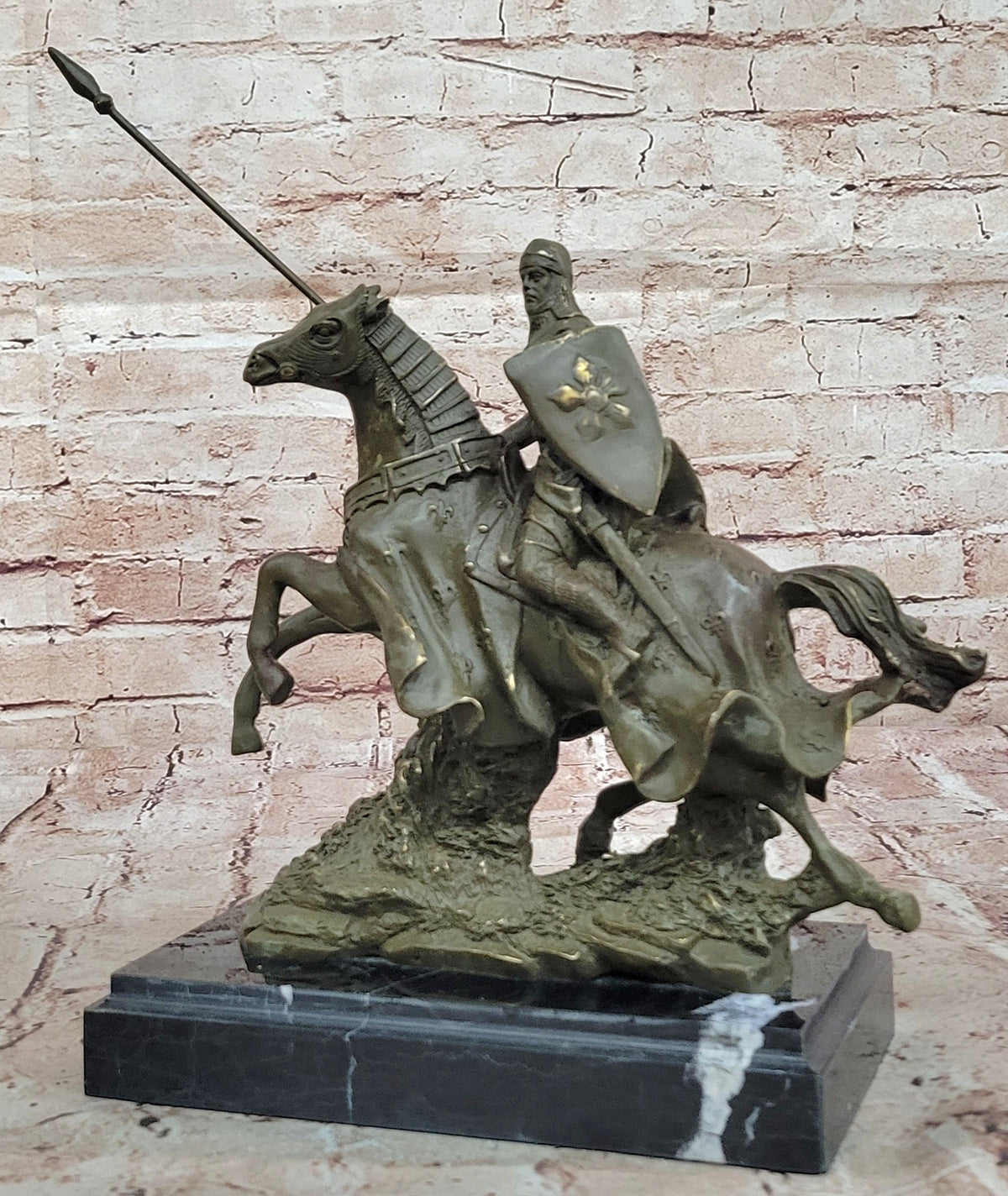 Medieval Knight on Horseback Bronze Statue – Warrior Figurine