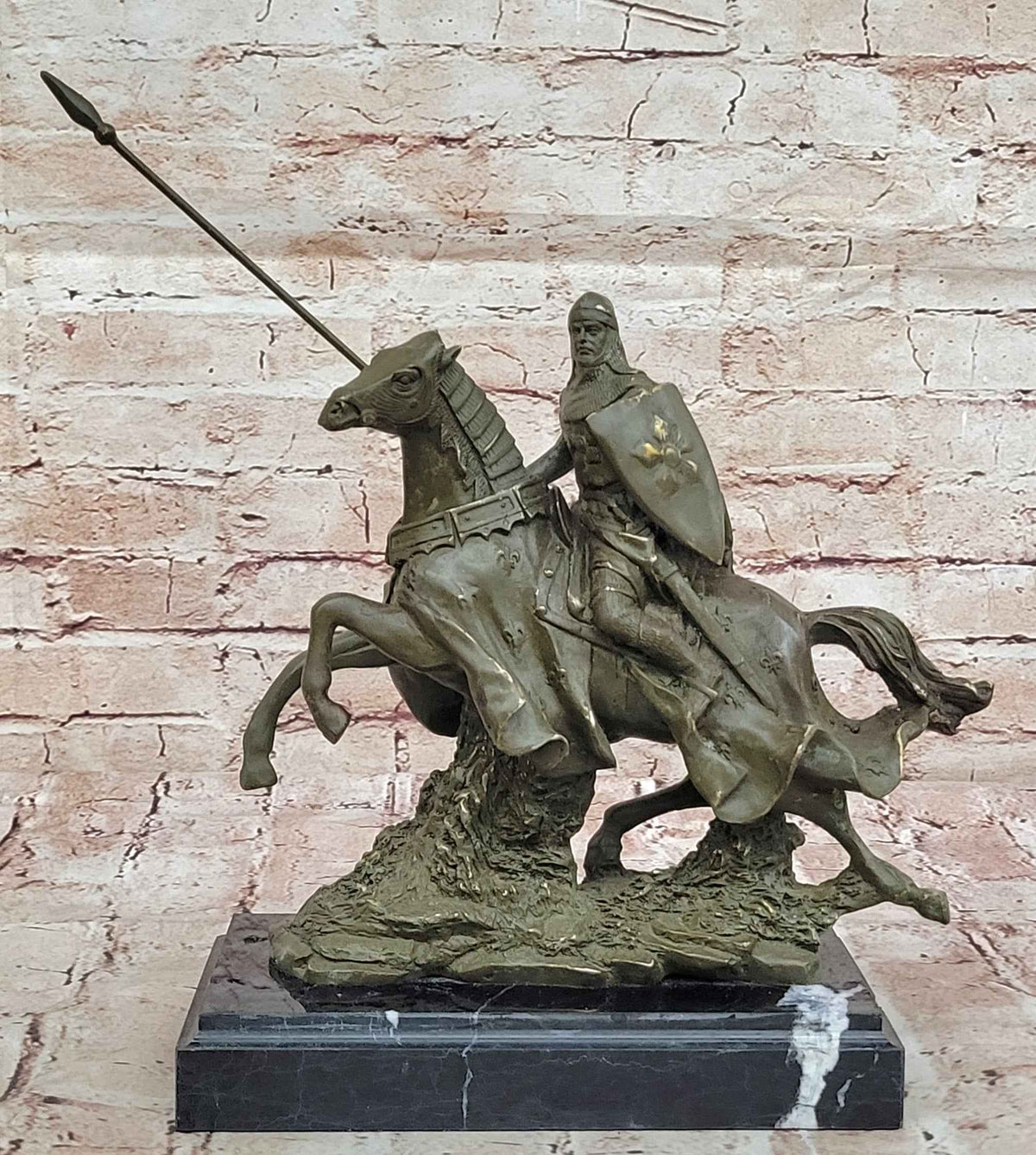 Medieval Knight on Horseback Bronze Statue – Warrior Figurine