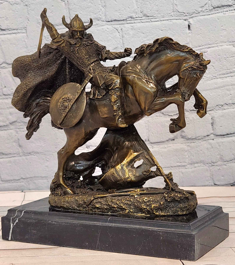 Bronze Norse Rider Figurine Viking Horse Combat Decor