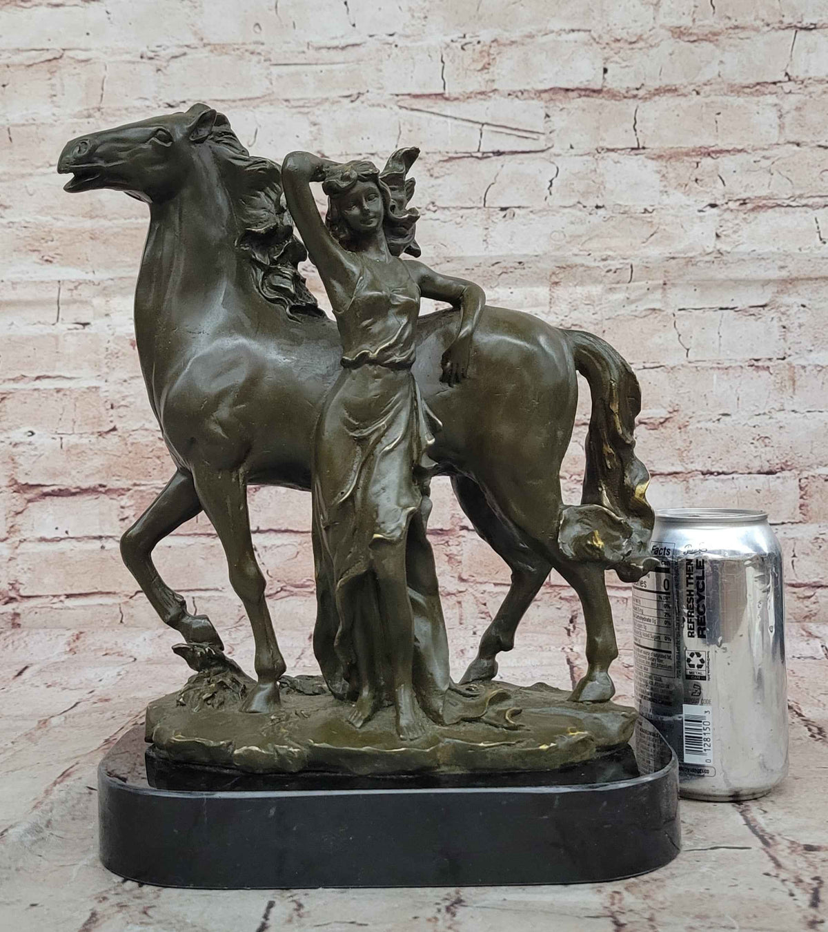 Art Nouveau Style Bronze Woman and Horse – Decorative Sculpture on Marble
