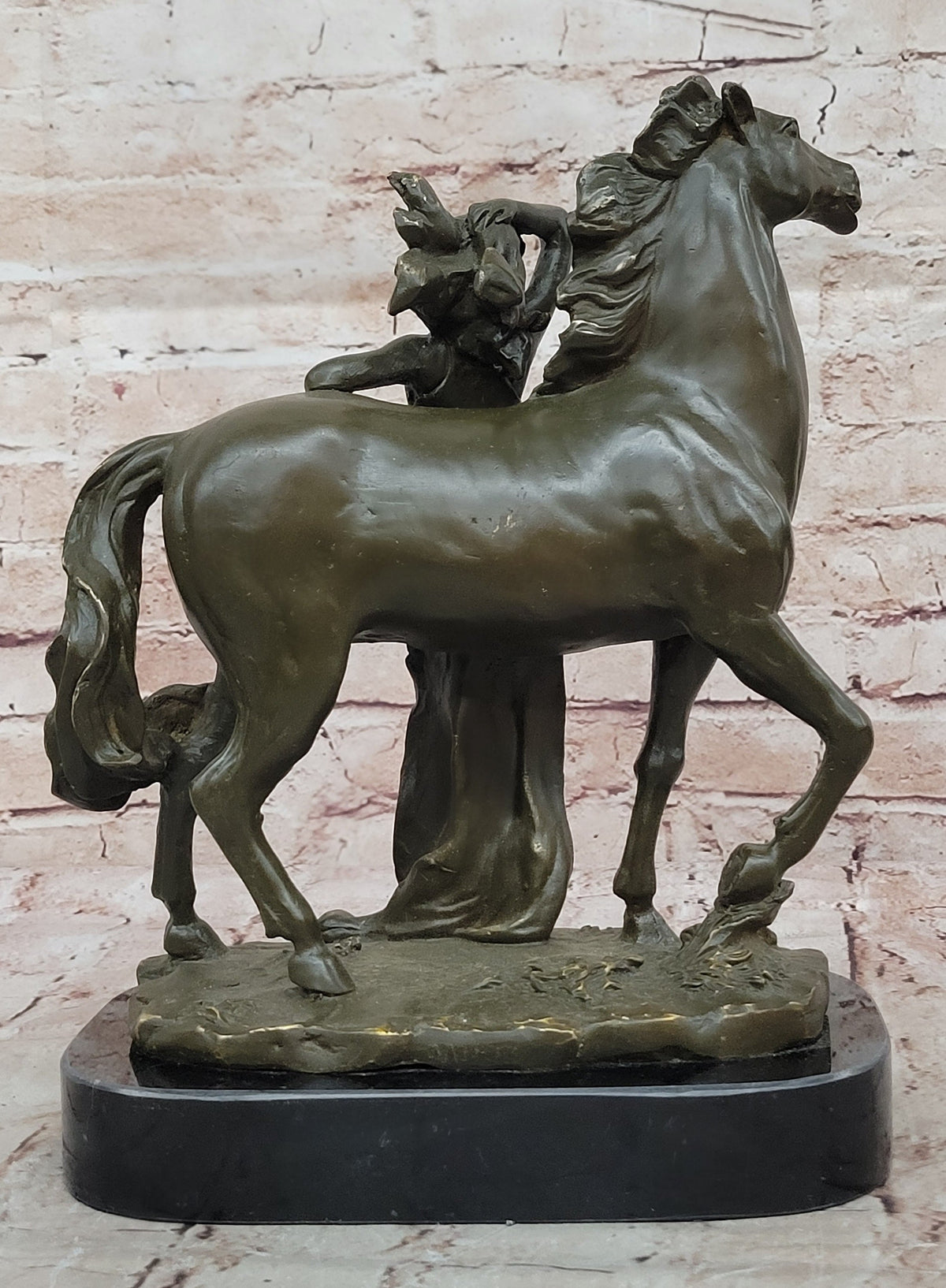 Art Nouveau Style Bronze Woman and Horse – Decorative Sculpture on Marble