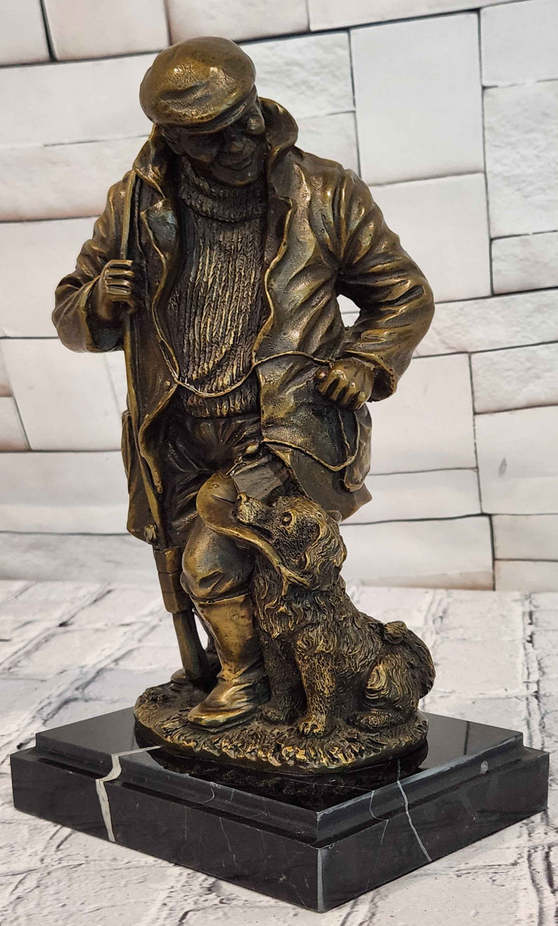 Fisherman and Dog Bronze Sculpture Coastal Nautical Decor
