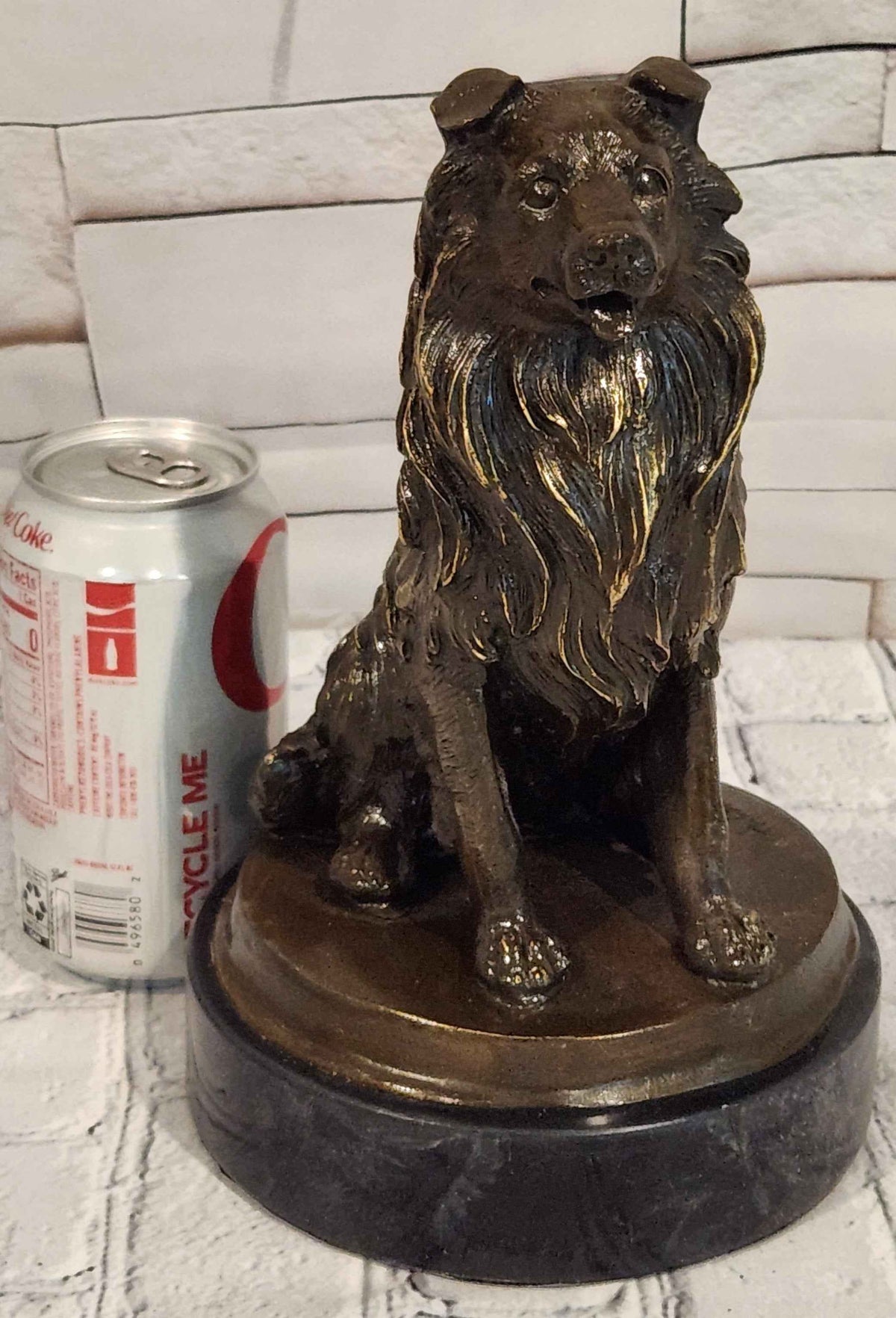 Bronze Dog Sculpture Collie Statue Realistic Animal Figure