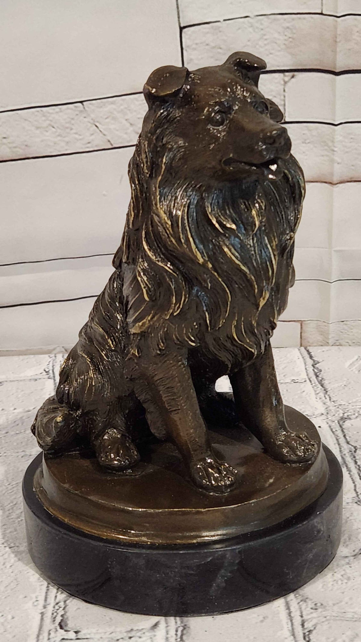 Bronze Dog Sculpture Collie Statue Realistic Animal Figure