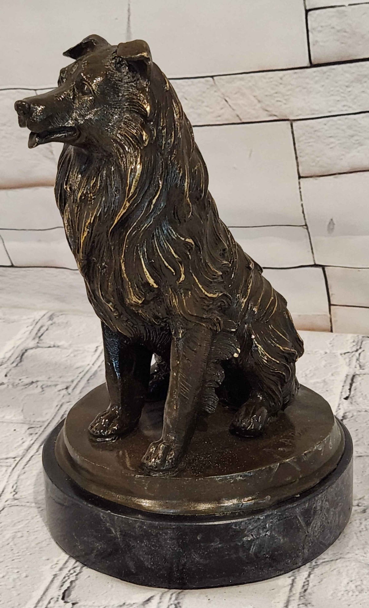 Bronze Dog Sculpture Collie Statue Realistic Animal Figure
