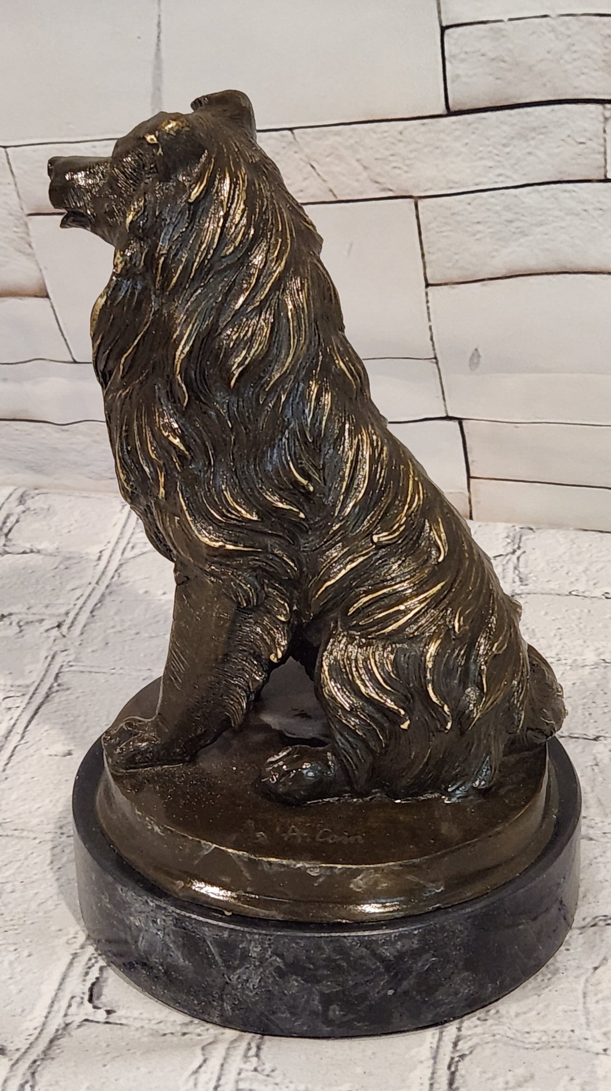 Bronze Dog Sculpture Collie Statue Realistic Animal Figure