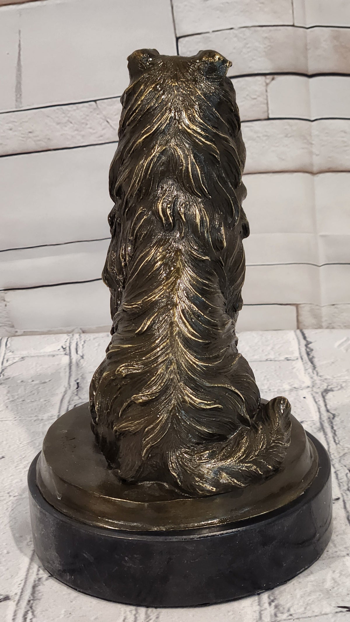 Bronze Dog Sculpture Collie Statue Realistic Animal Figure