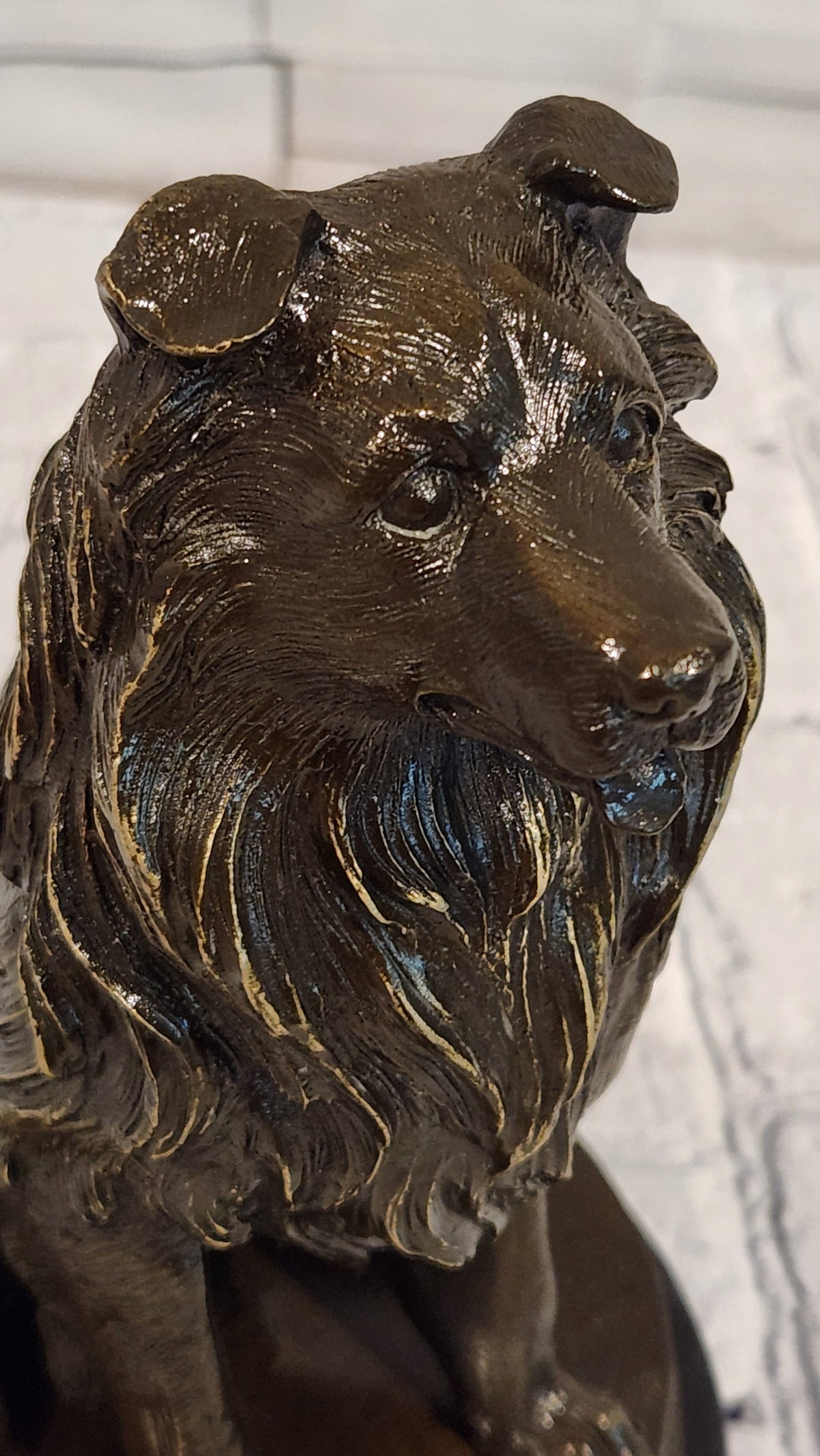 Bronze Dog Sculpture Collie Statue Realistic Animal Figure