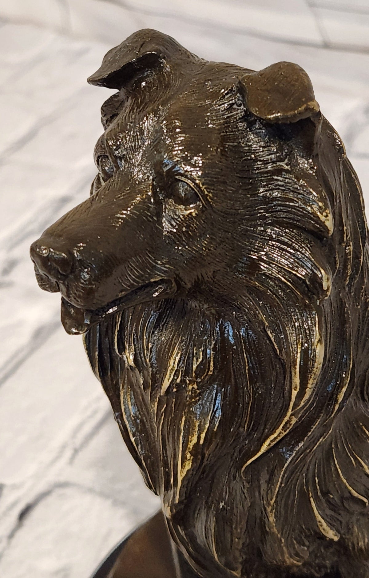 Bronze Dog Sculpture Collie Statue Realistic Animal Figure