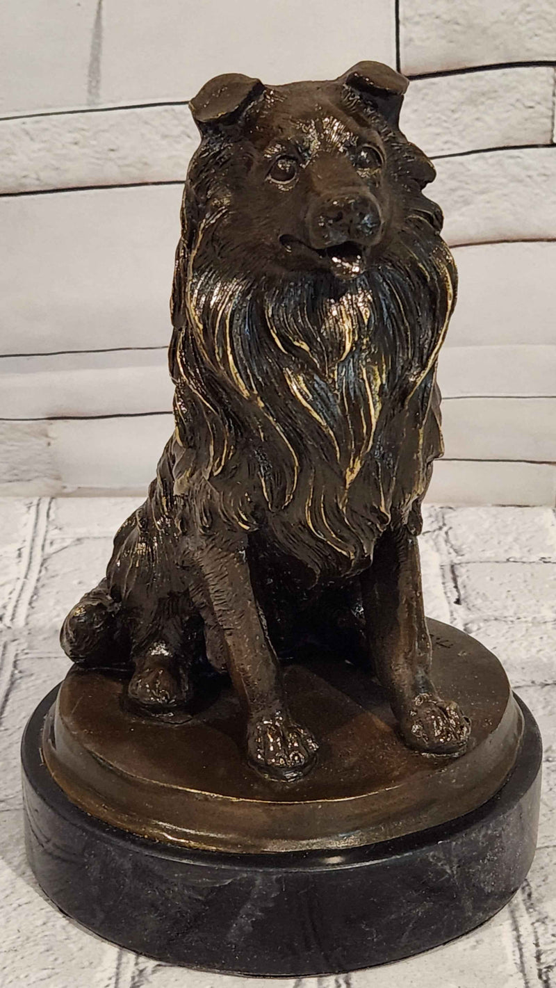Bronze Dog Sculpture Collie Statue Realistic Animal Figure