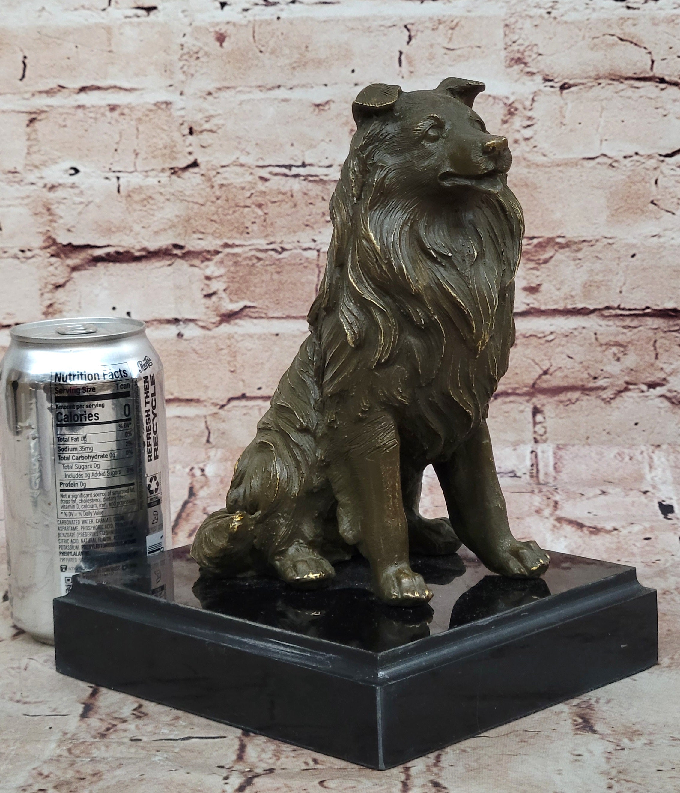 Bronze Collie Dog Statue; Loyal Companion Figurine