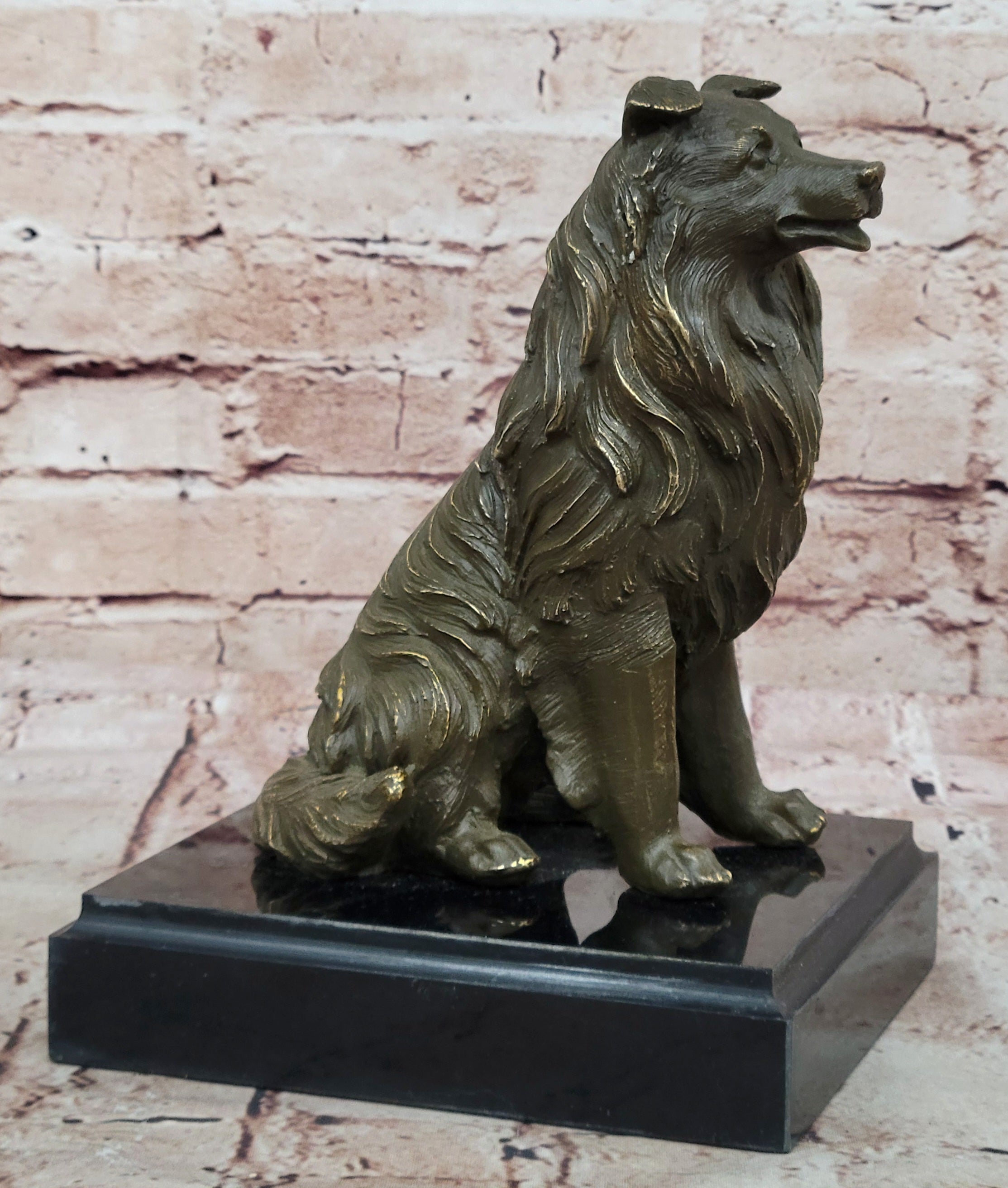 Bronze Collie Dog Statue; Loyal Companion Figurine