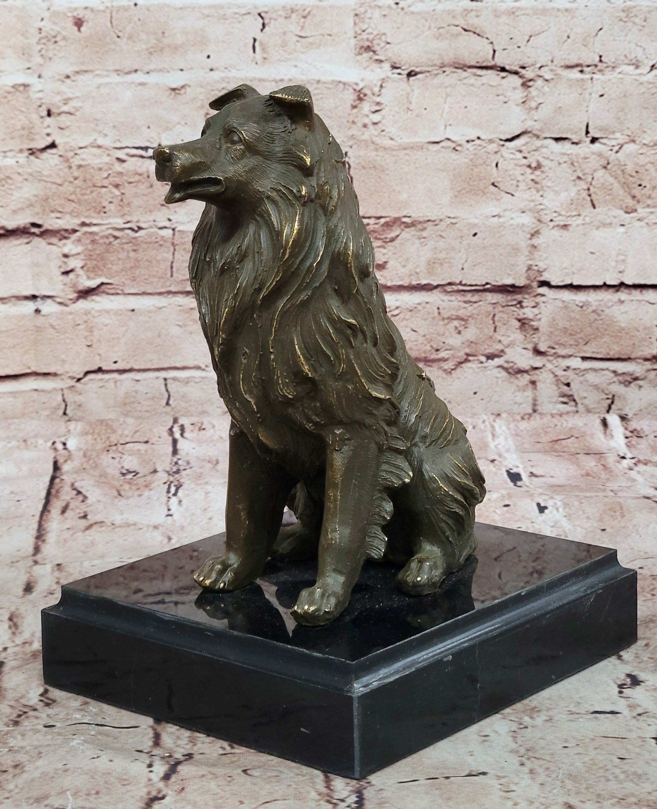 Bronze Collie Dog Statue; Loyal Companion Figurine