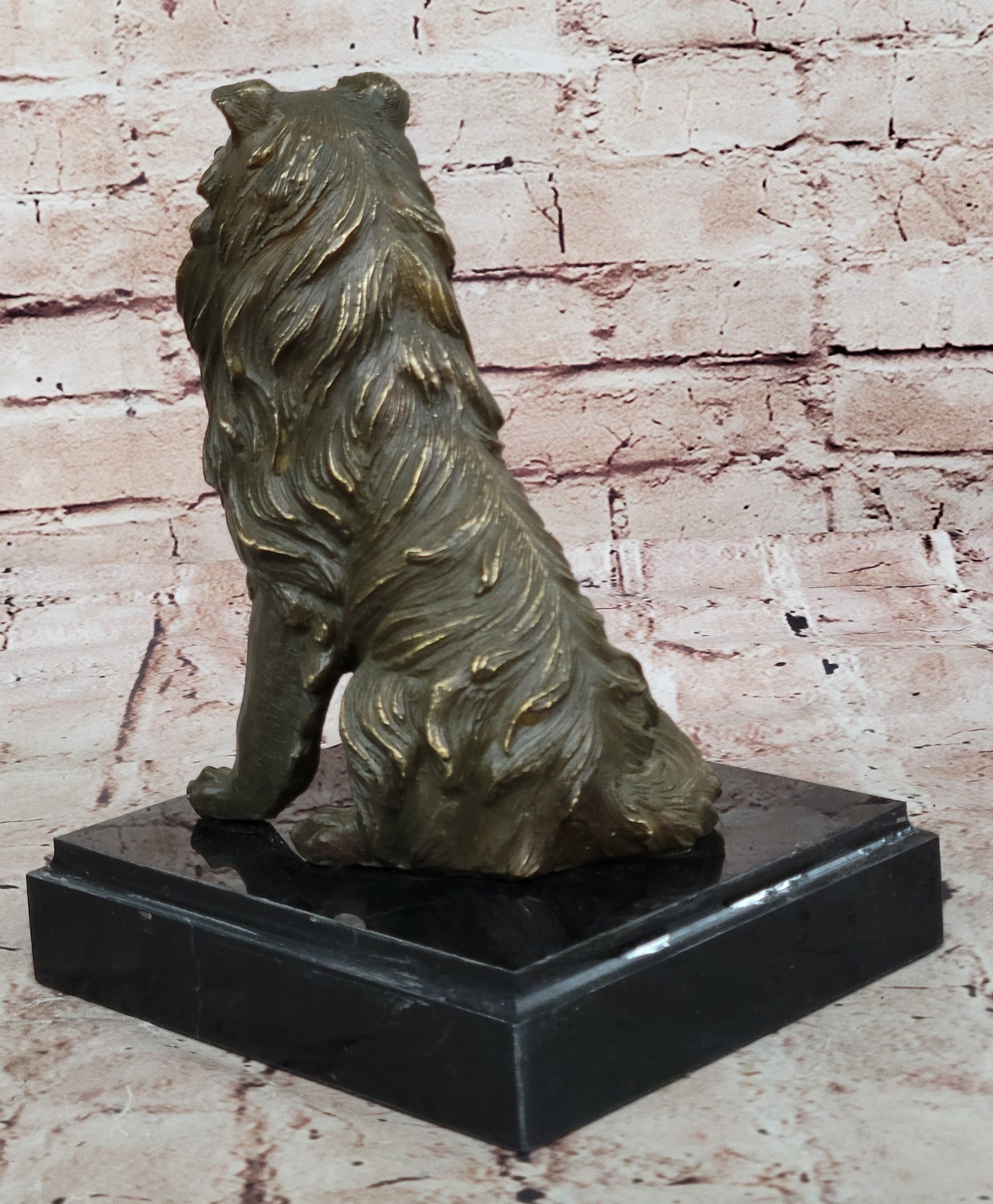 Bronze Collie Dog Statue; Loyal Companion Figurine