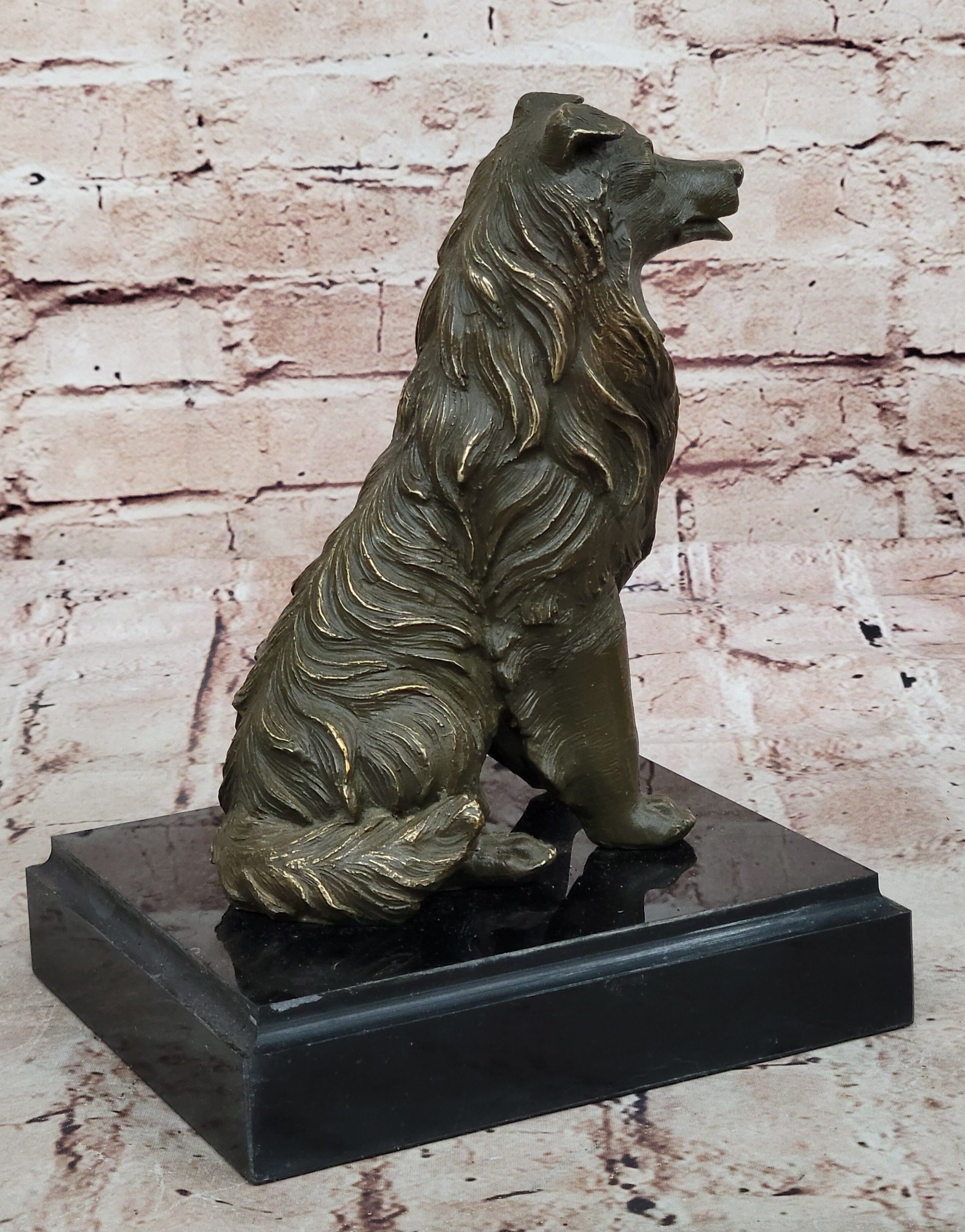 Bronze Collie Dog Statue; Loyal Companion Figurine