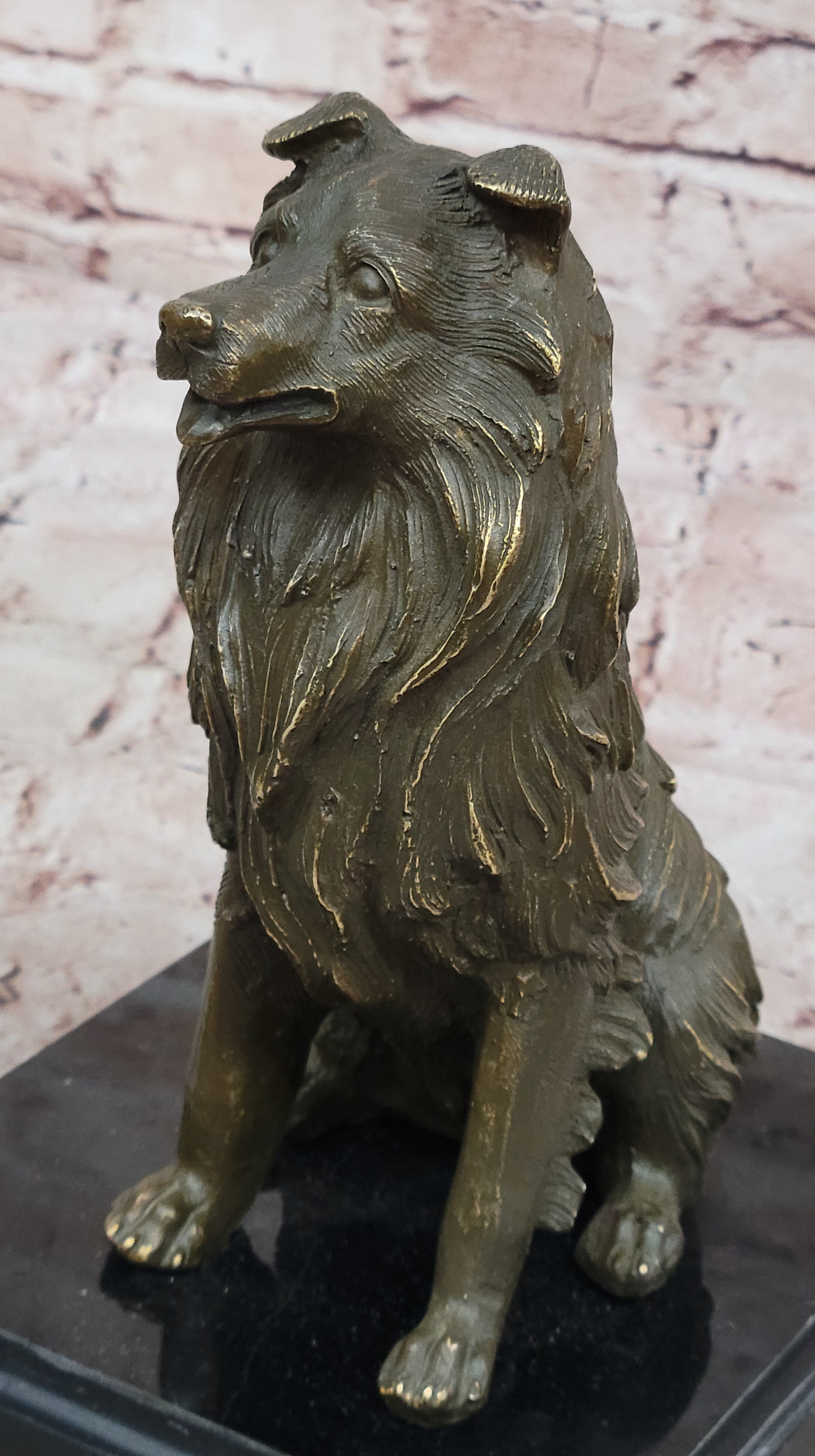 Bronze Collie Dog Statue; Loyal Companion Figurine
