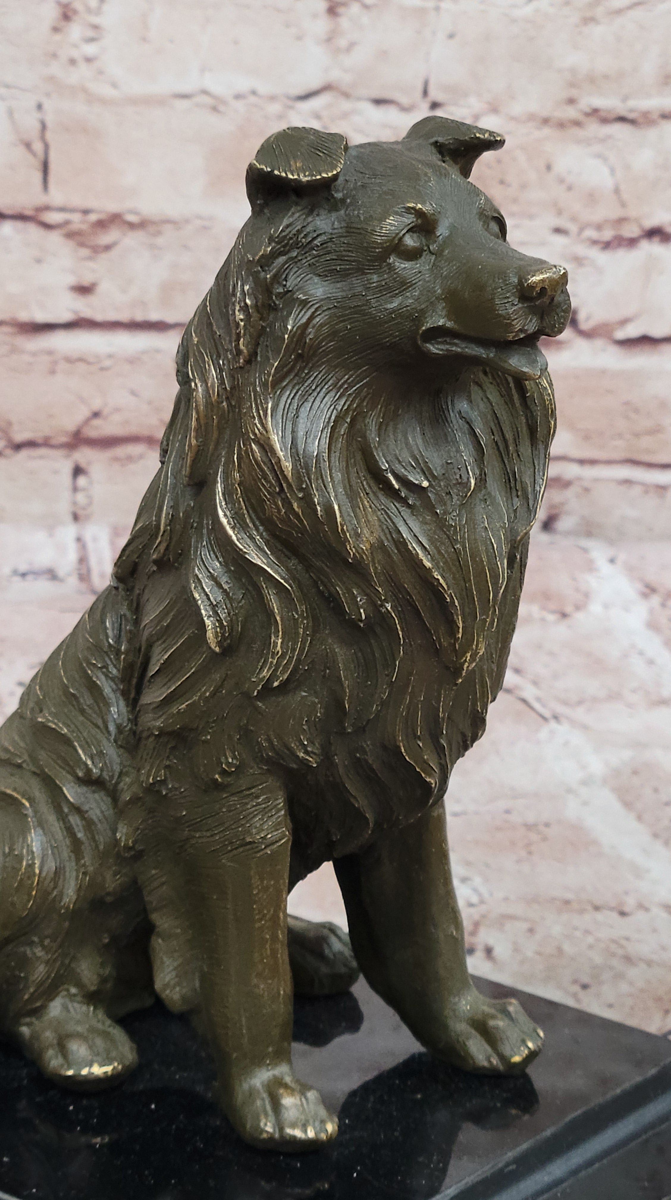 Bronze Collie Dog Statue; Loyal Companion Figurine