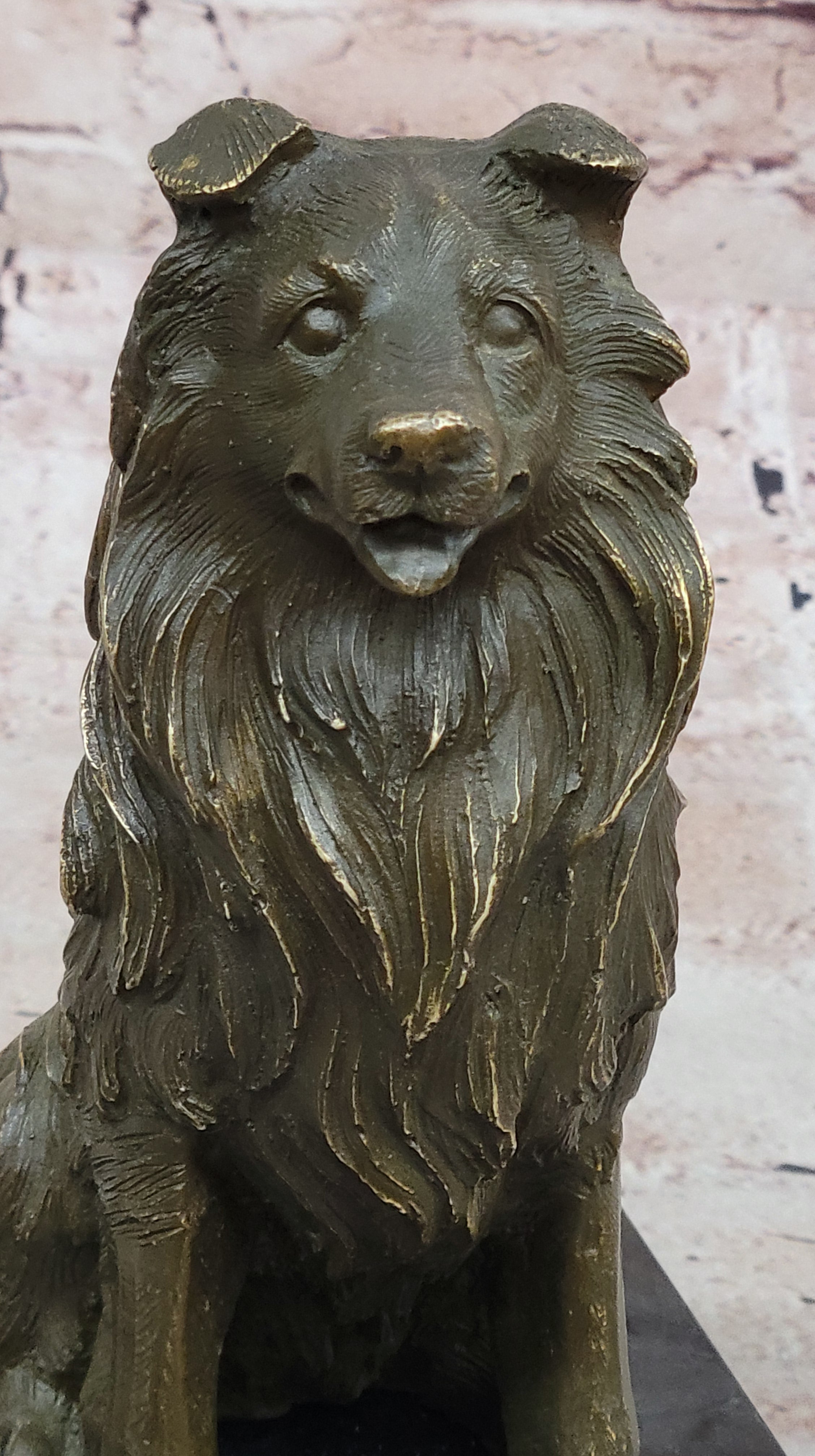 Bronze Collie Dog Statue; Loyal Companion Figurine