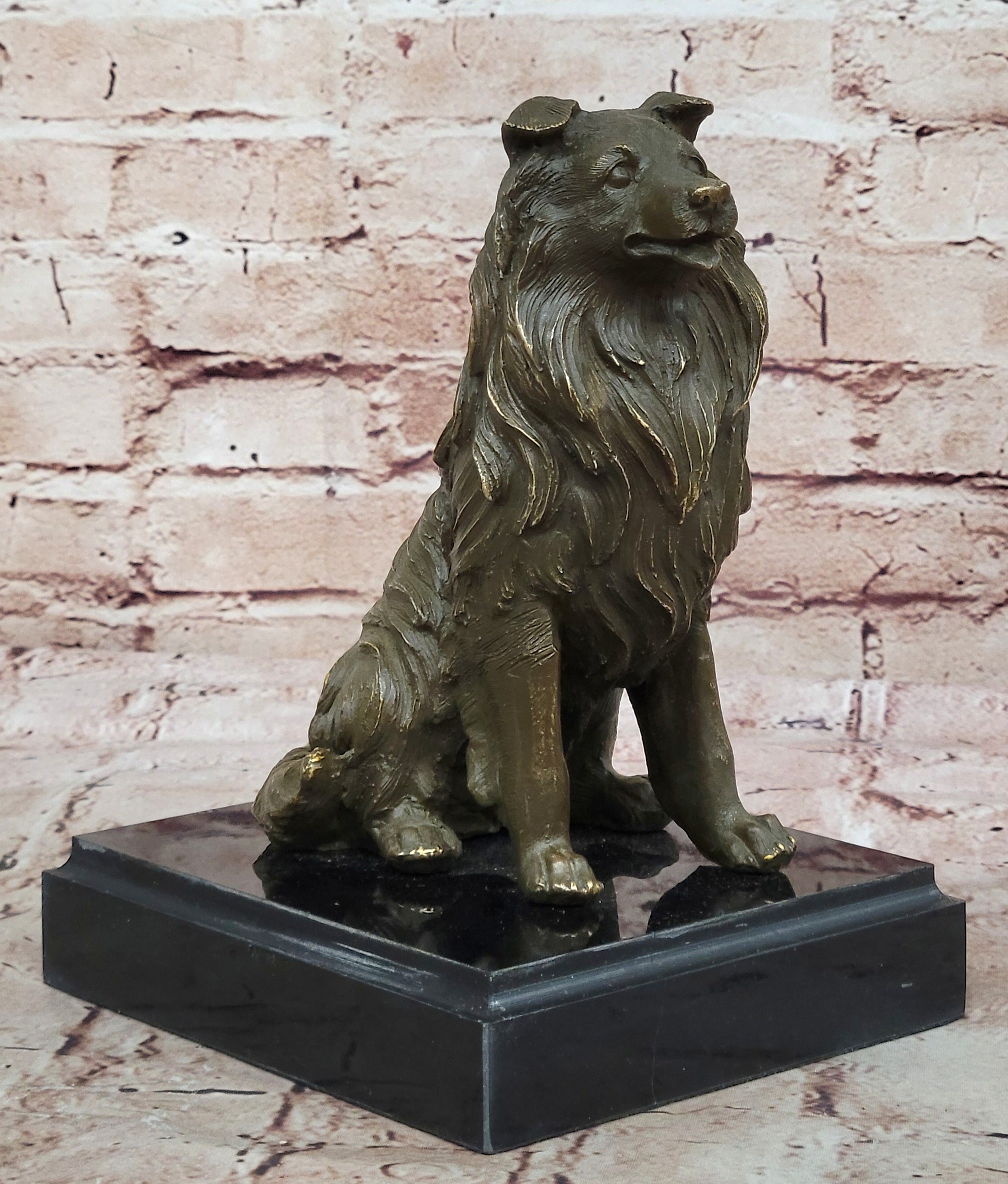 Bronze Collie Dog Statue; Loyal Companion Figurine