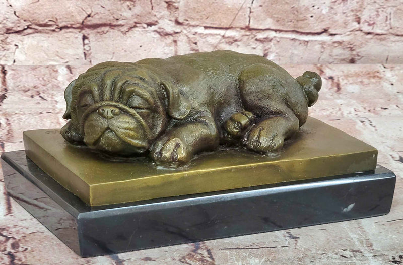 Bronze Sleeping Bulldog Sculpture Puppy Dog Statue Decor