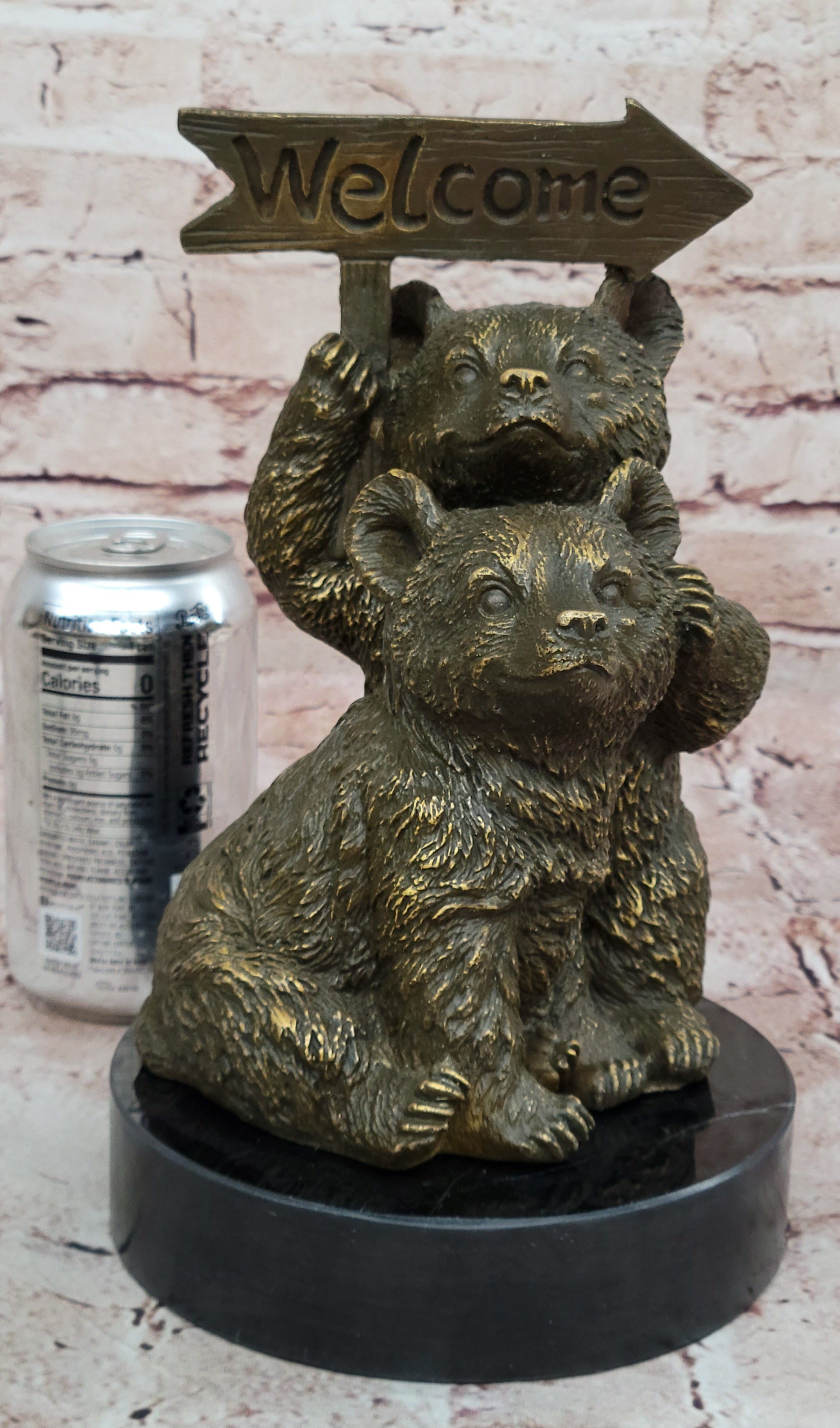 Adorable Bear Cub Welcome Statue; Bronze Finish Home Decor