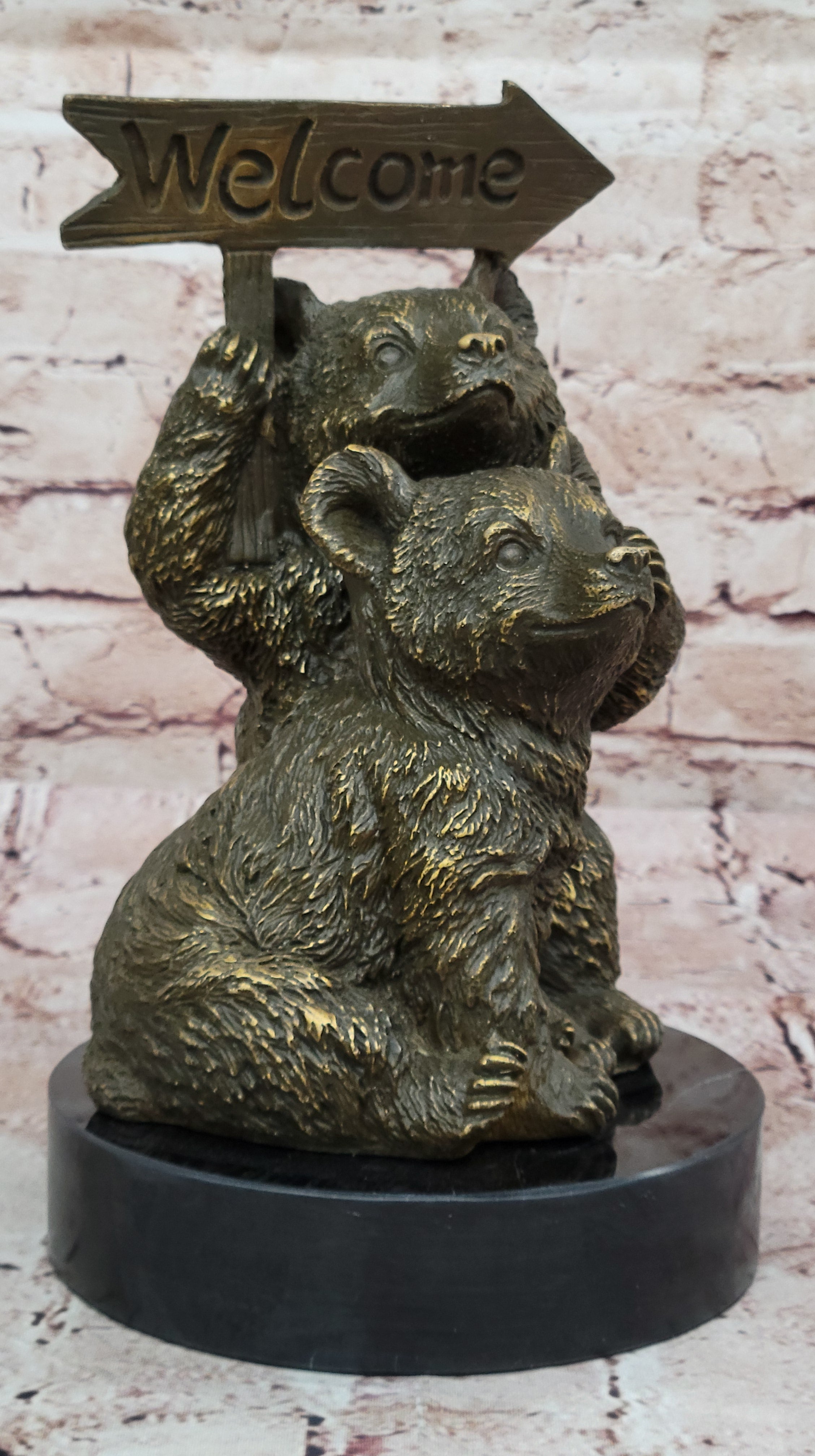 Adorable Bear Cub Welcome Statue; Bronze Finish Home Decor