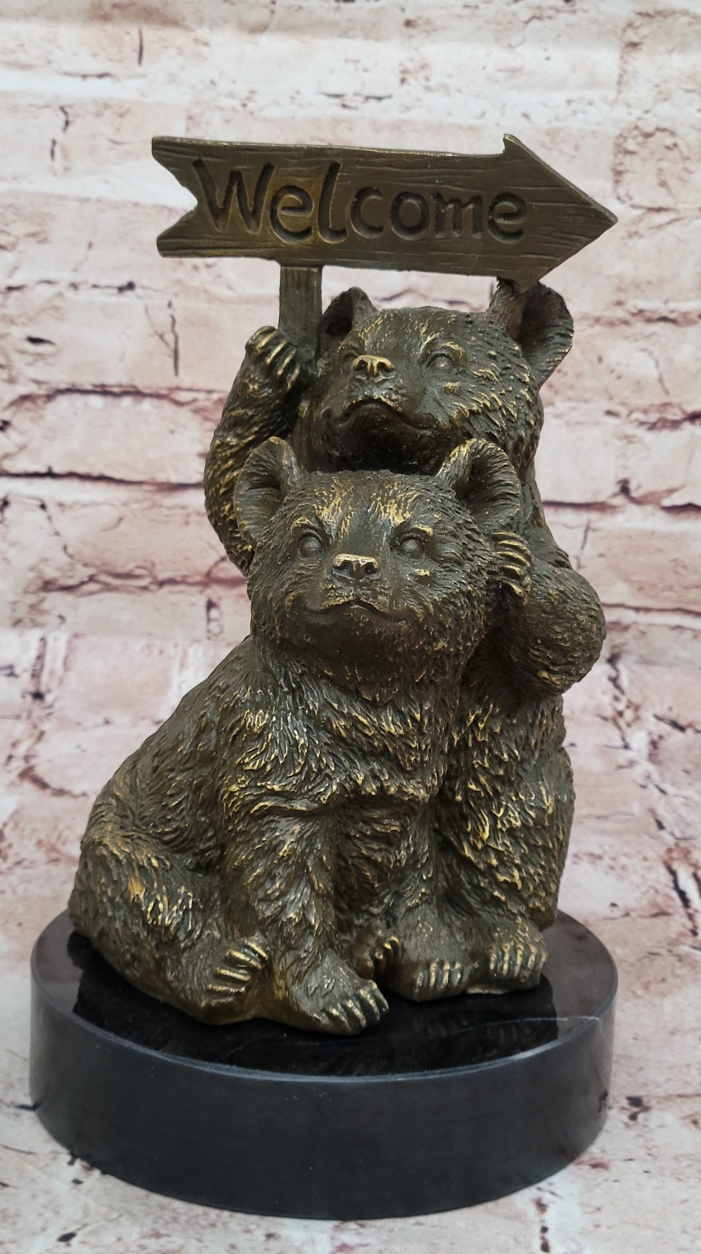 Adorable Bear Cub Welcome Statue; Bronze Finish Home Decor