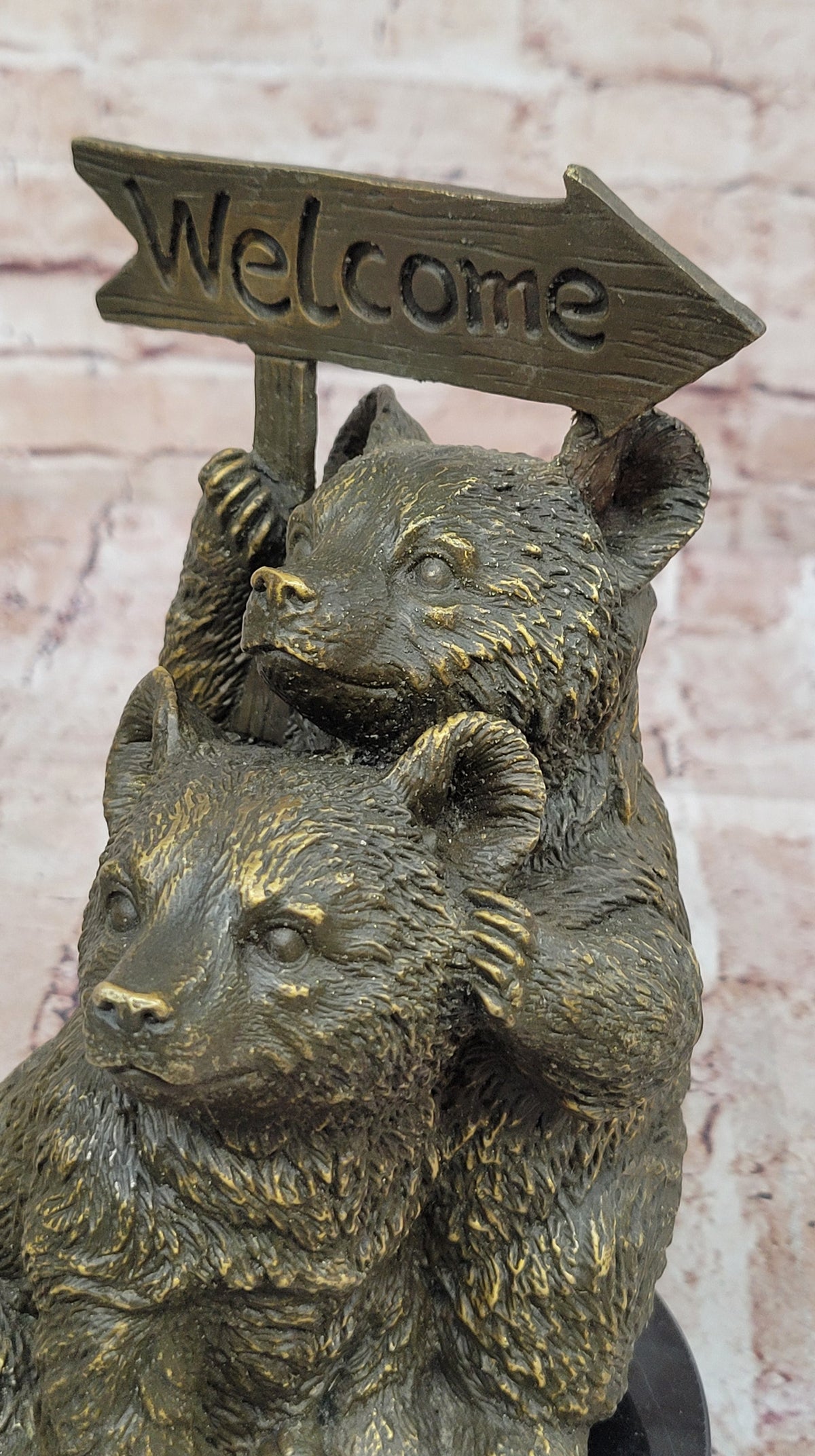 Adorable Bear Cub Welcome Statue; Bronze Finish Home Decor