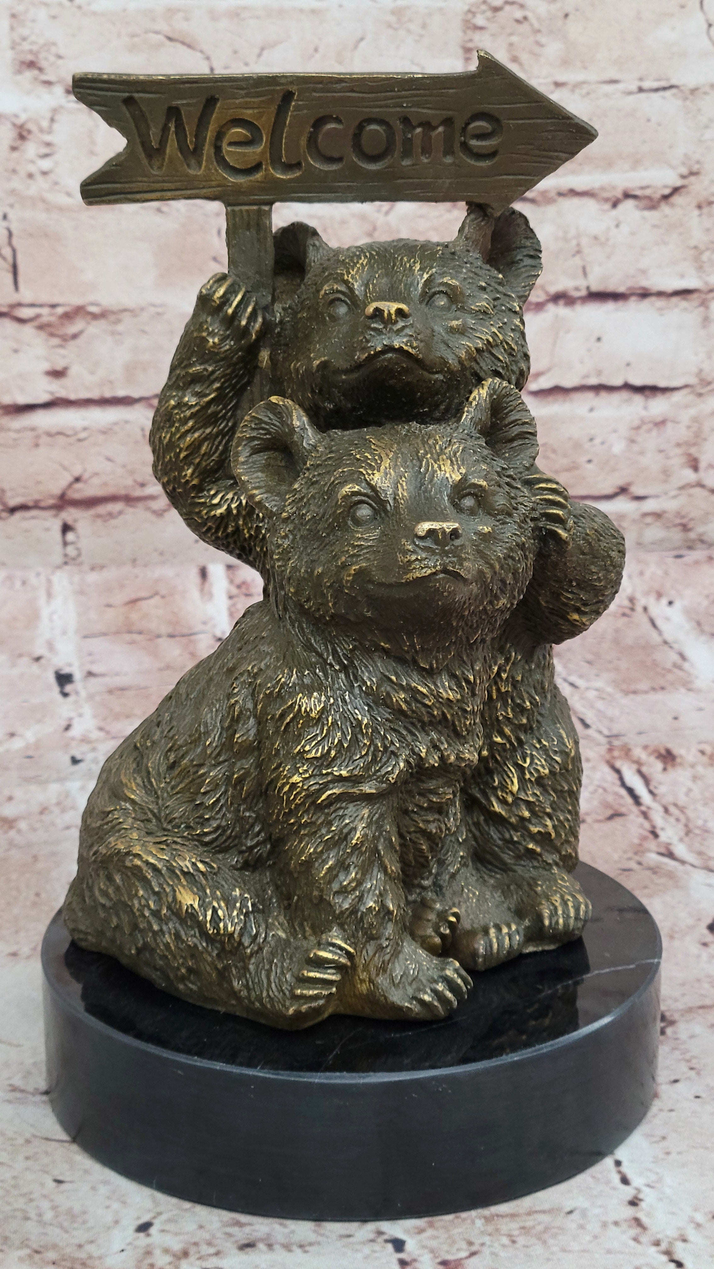 Adorable Bear Cub Welcome Statue; Bronze Finish Home Decor