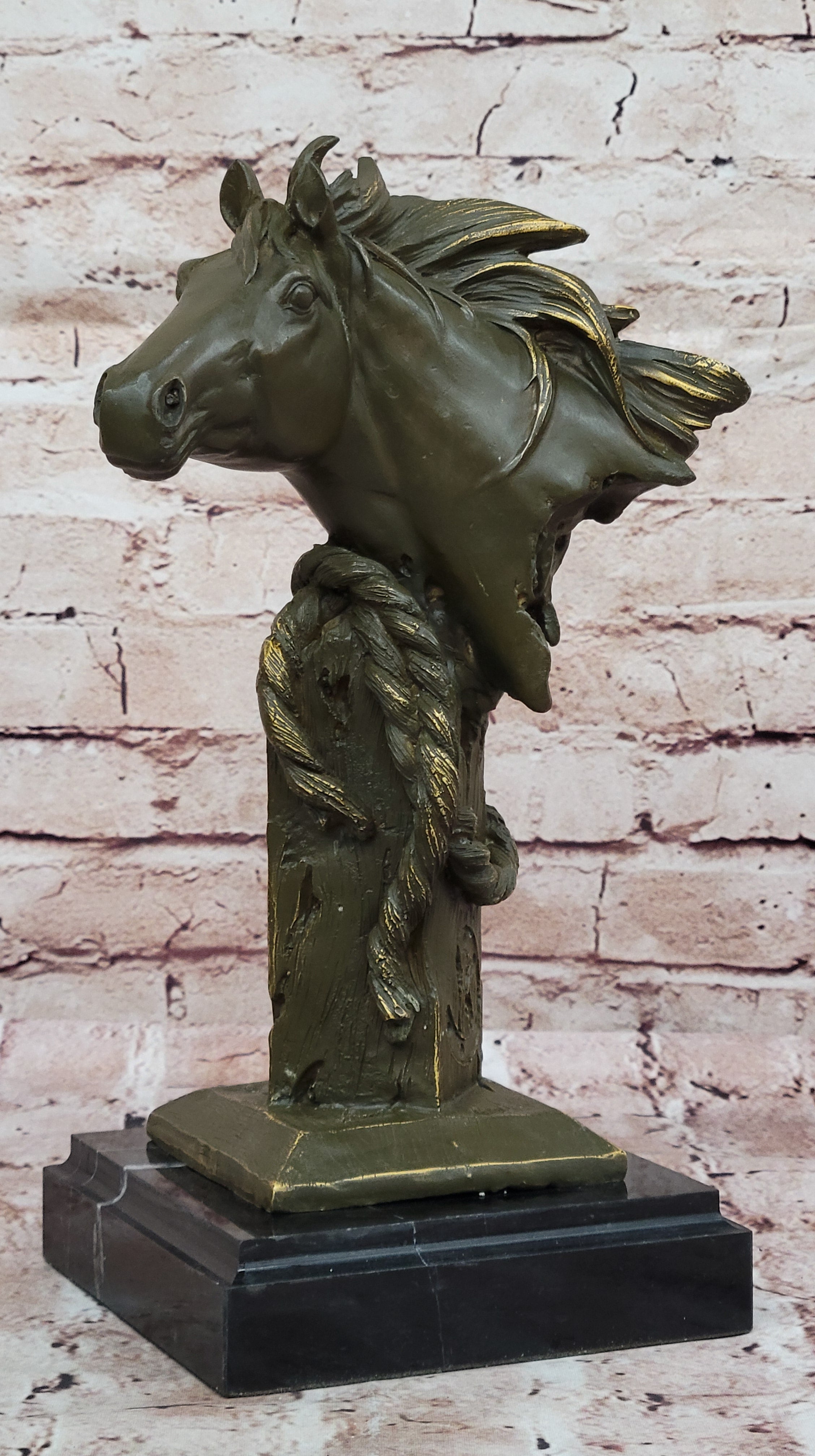 Bronze Horse Head Bust with Rope; Western Equestrian Sculpture