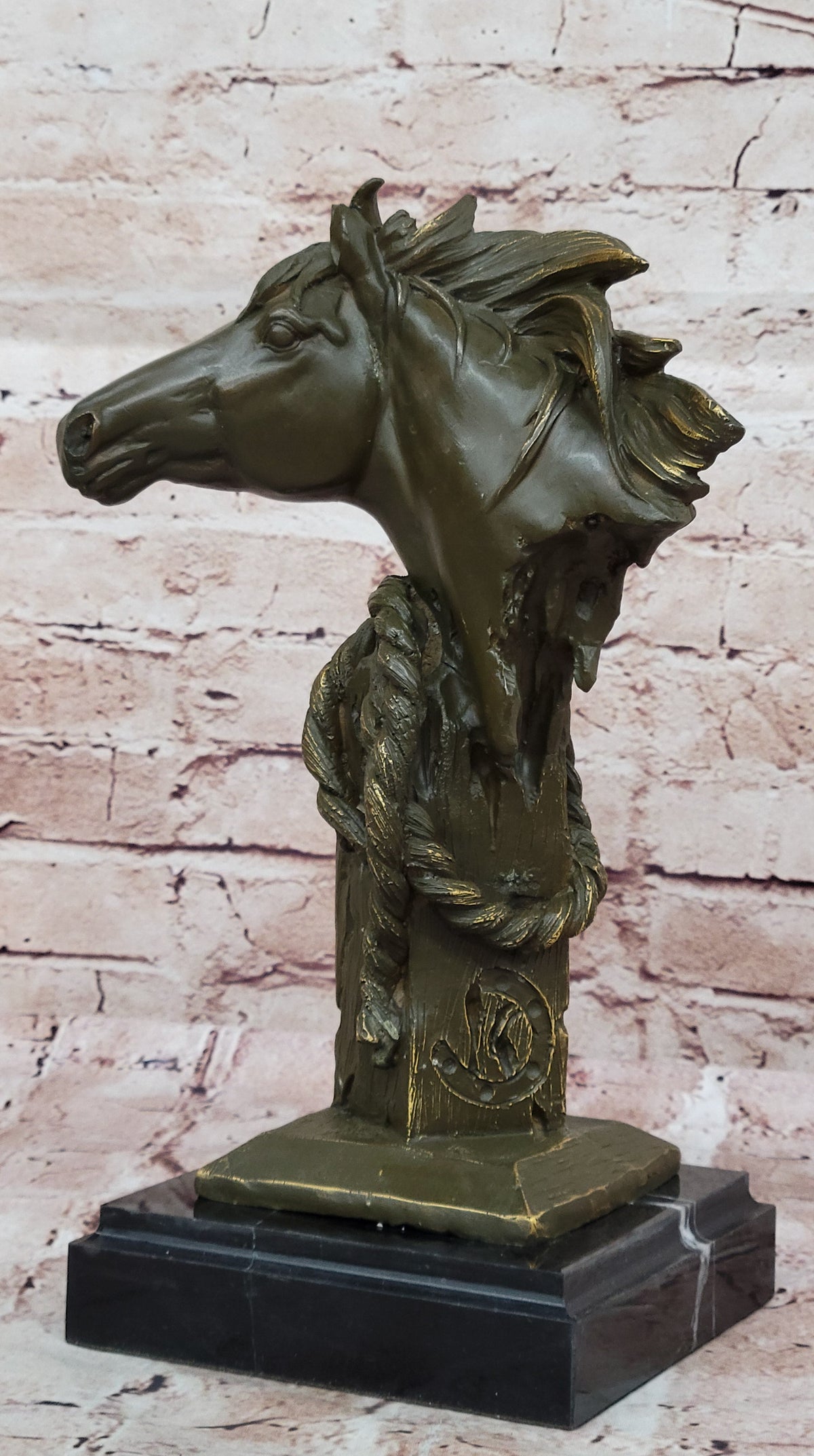 Bronze Horse Head Bust with Rope; Western Equestrian Sculpture